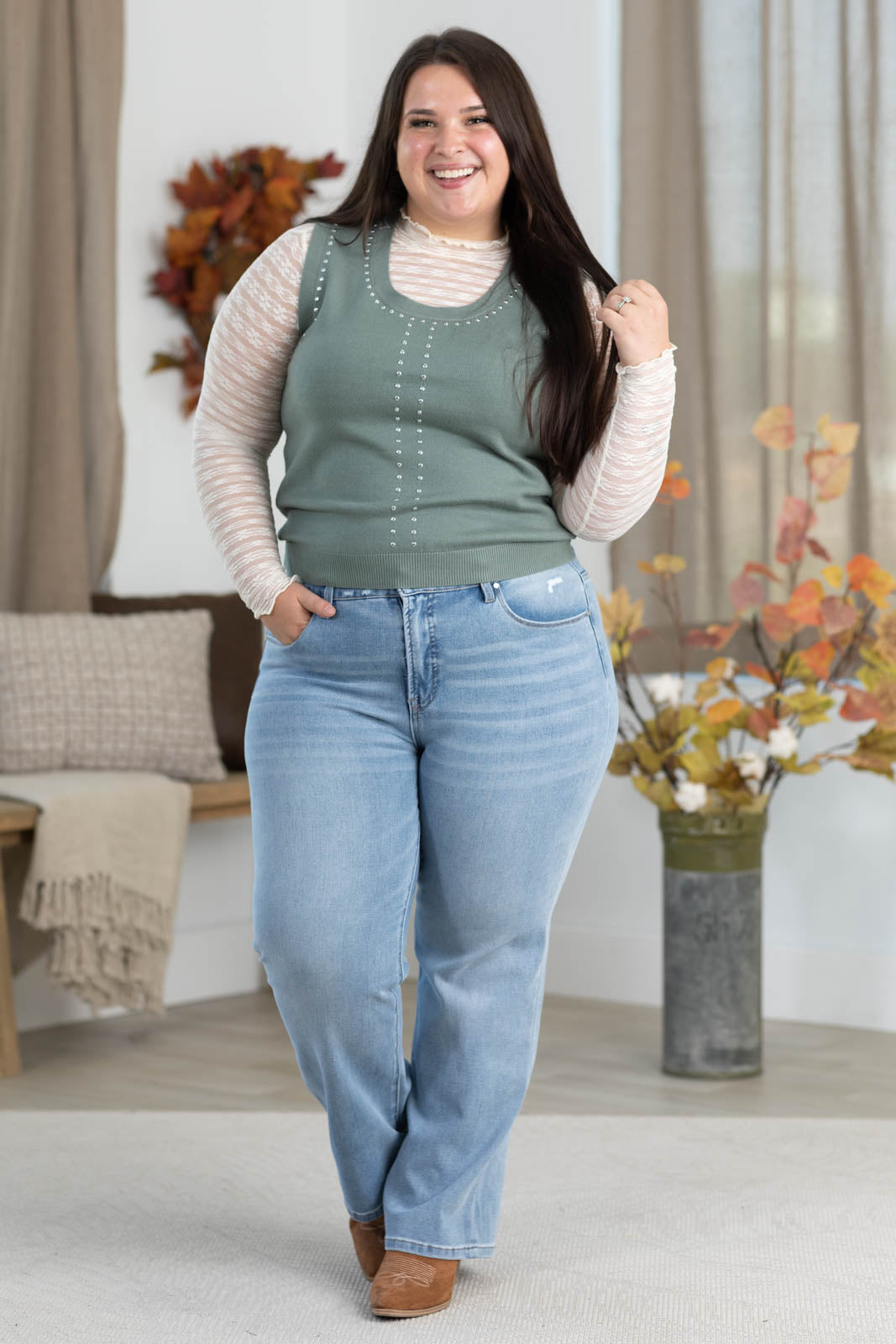 Staccato Stud Trim Scoop Neck Sweater Vest