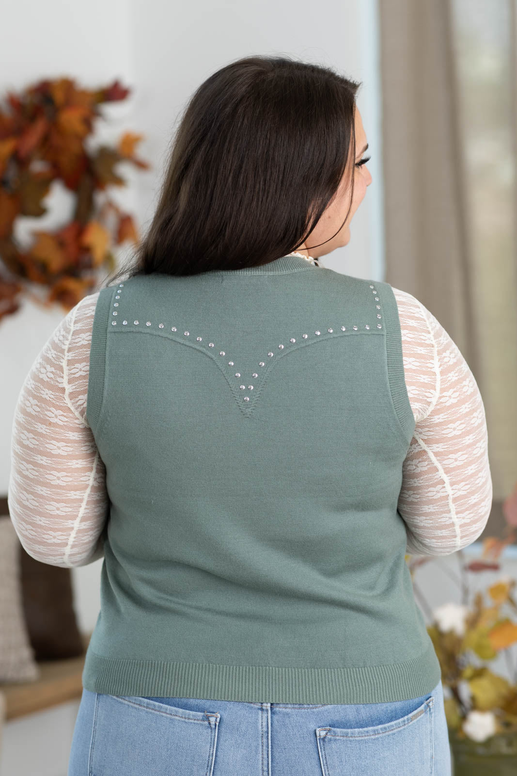 Staccato Stud Trim Scoop Neck Sweater Vest