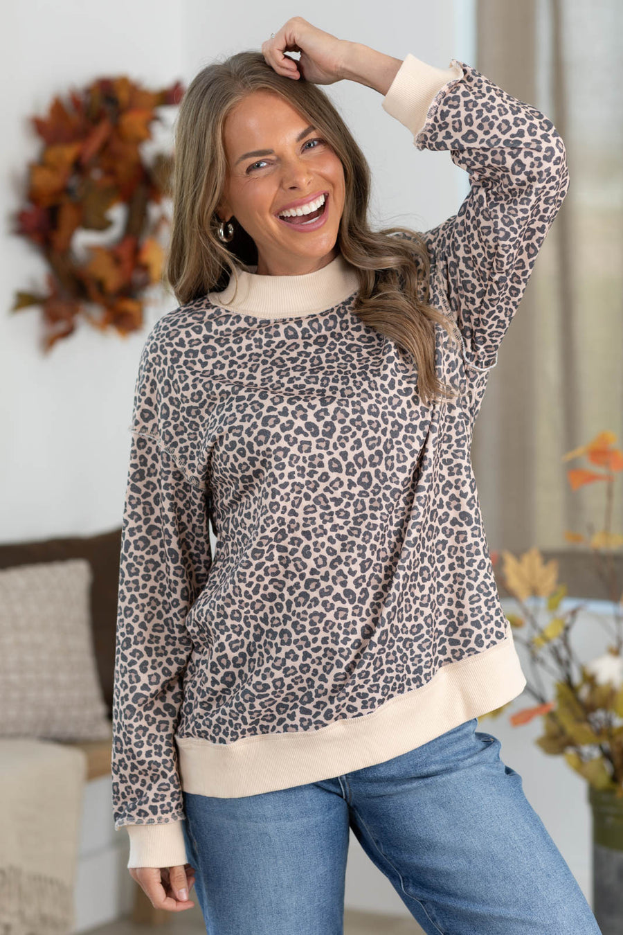 Leopard Mock Neck Sweatshirt