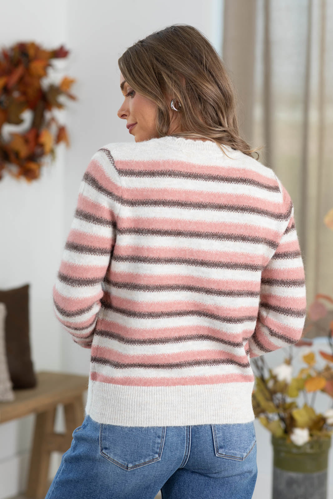 Staccato Light Pink Striped Multicolor Button Cardigan