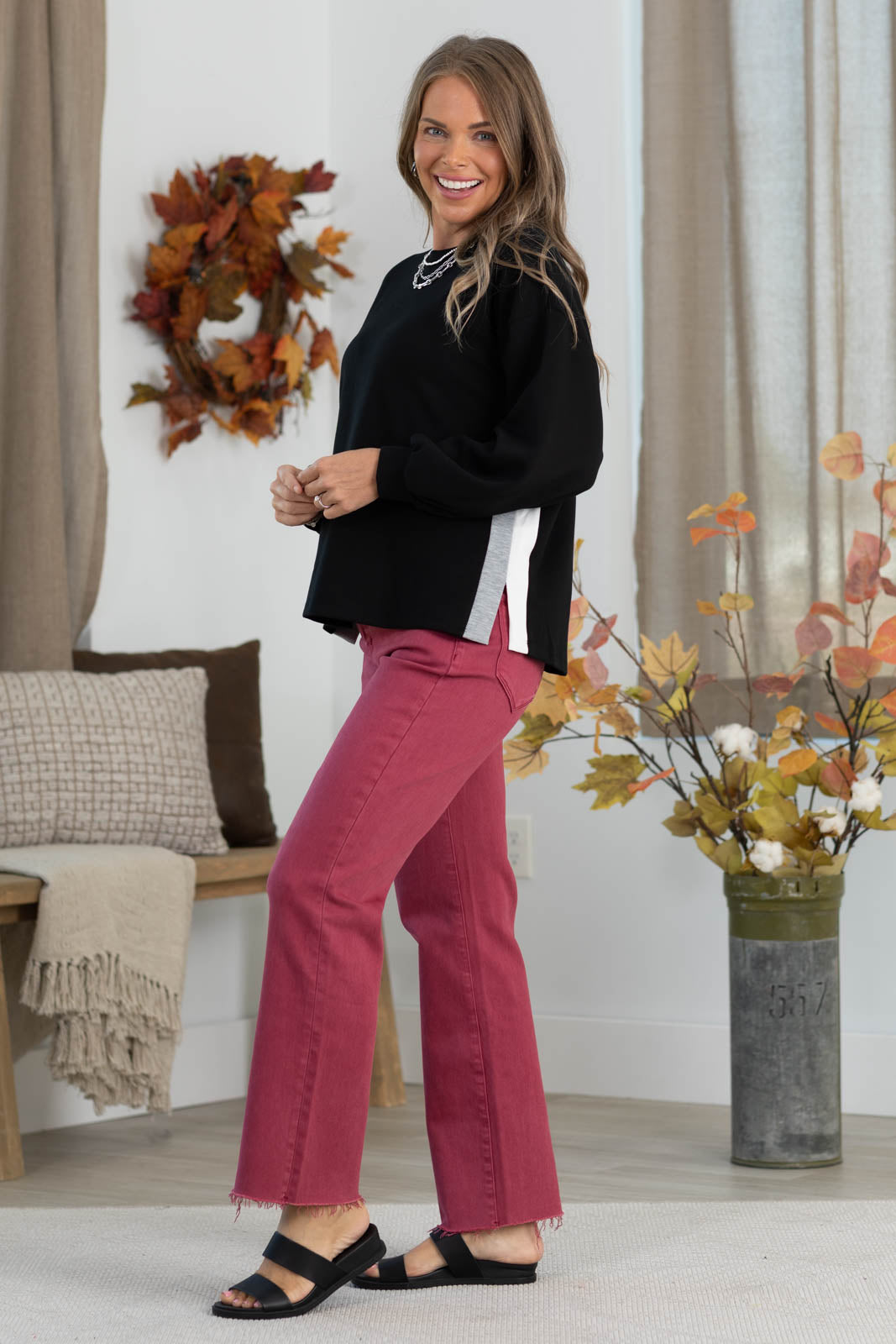 Off Duty Long Sleeve Scuba Pullover With Track Stripe by Filly Flair