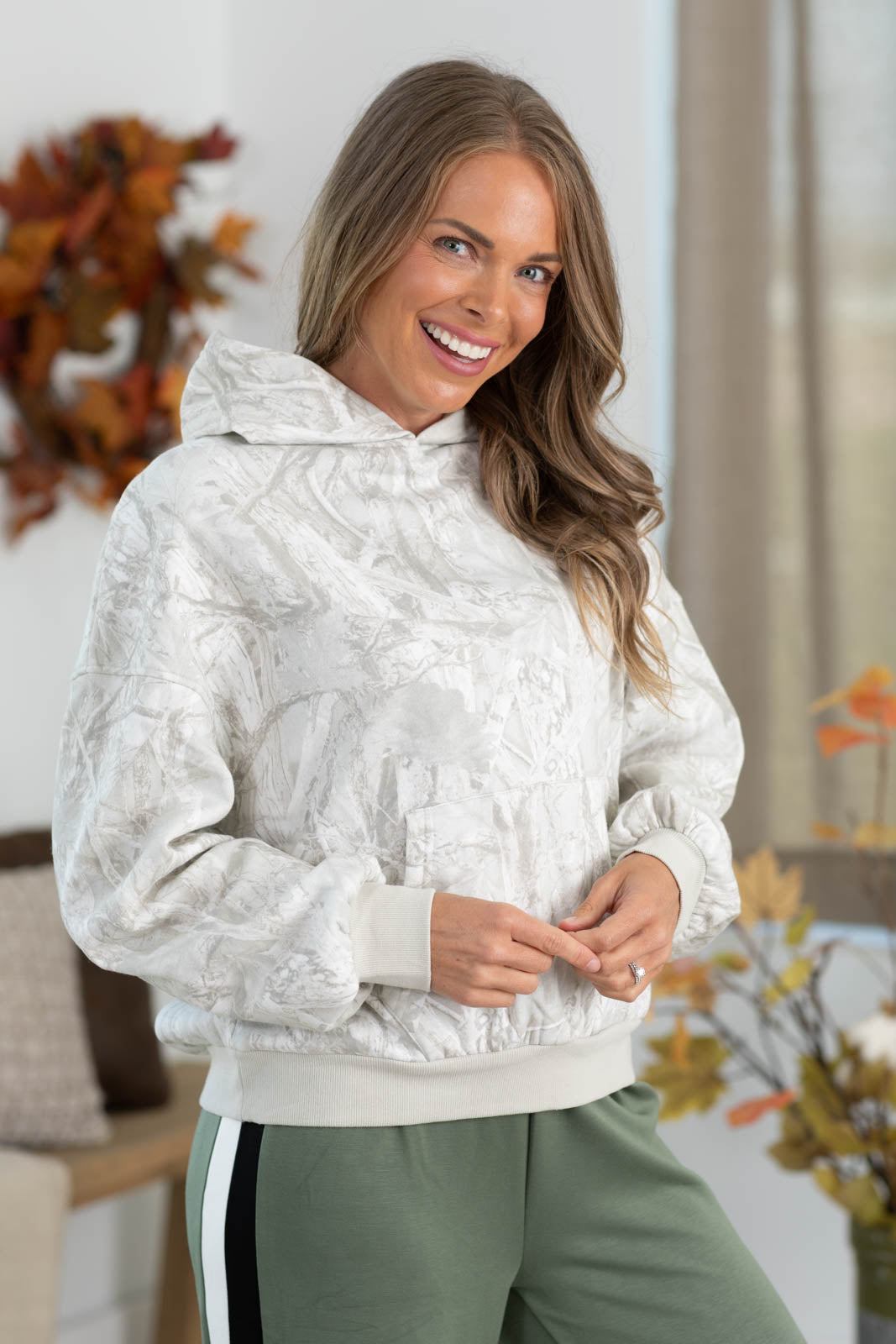Grey Camouflage Hoodie With Kangaroo Pocket