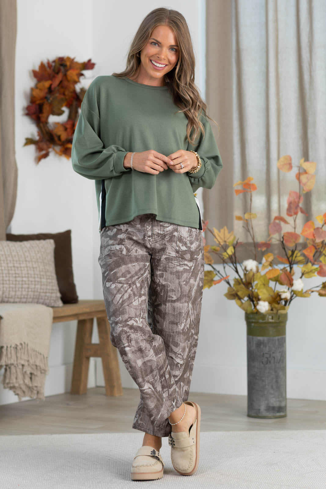 Off Duty Long Sleeve Scuba Pullover With Track Stripe by Filly Flair