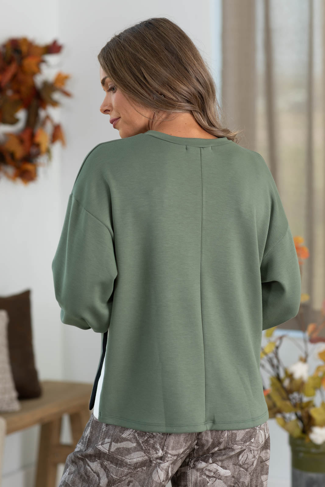 Off Duty Long Sleeve Scuba Pullover With Track Stripe by Filly Flair