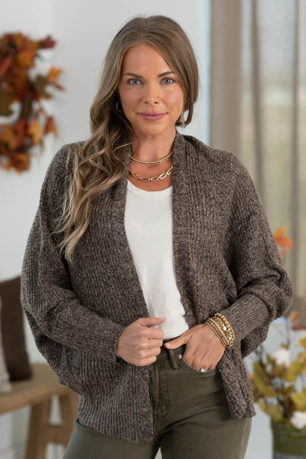 Staccato Ribbed Dolman Open Front Cardigan