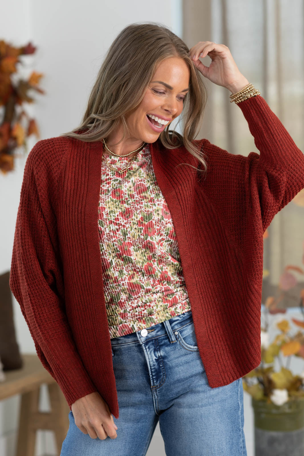 Staccato Ribbed Dolman Open Front Cardigan