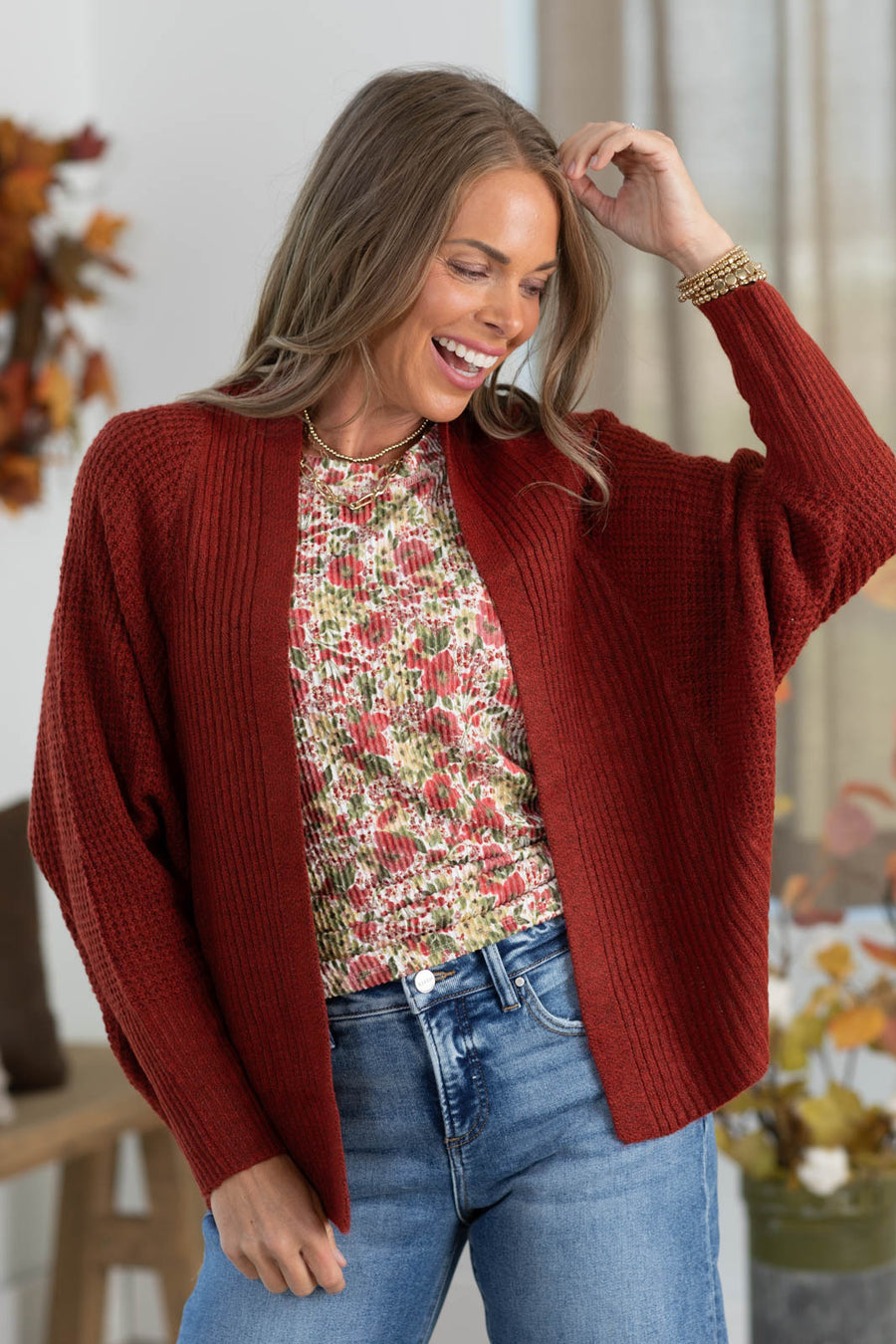 Staccato Ribbed Dolman Open Front Cardigan