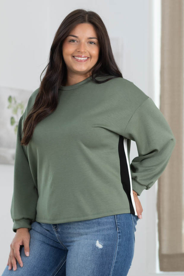 Off Duty Long Sleeve Scuba Pullover With Track Stripe by Filly Flair