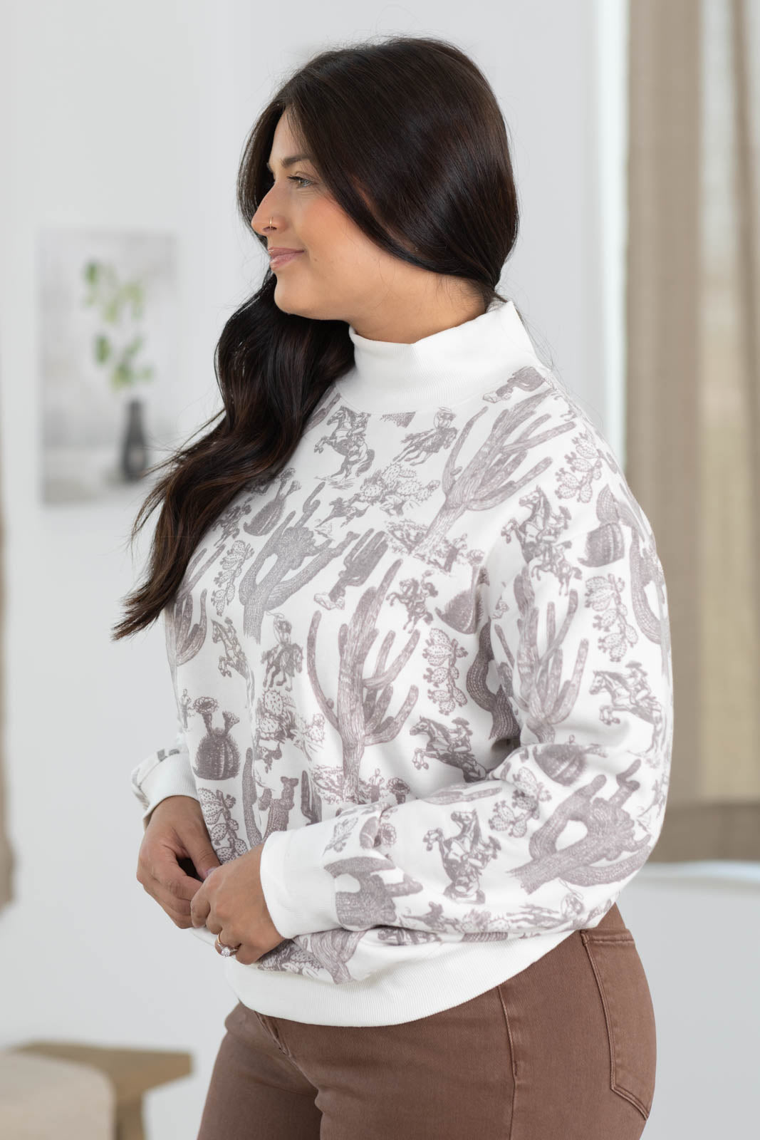 Cowgirl Printed Mockneck Sweatshirt