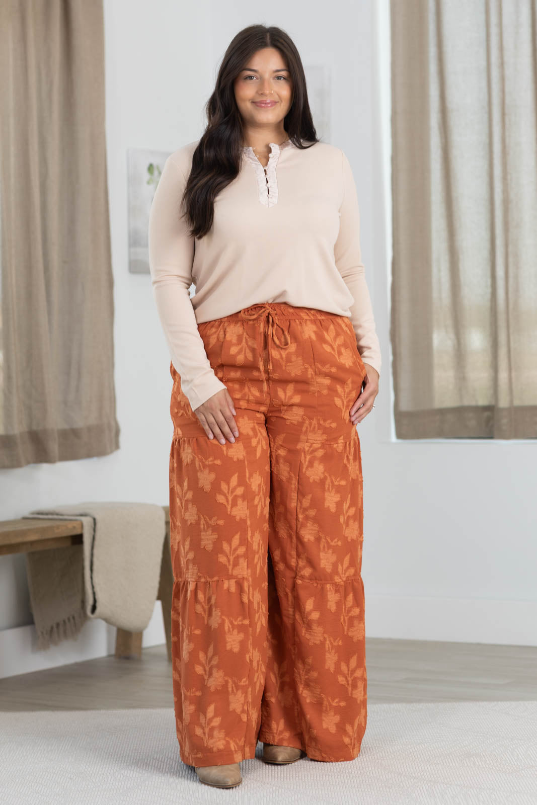 Tiered Chambray Wide Leg Pants