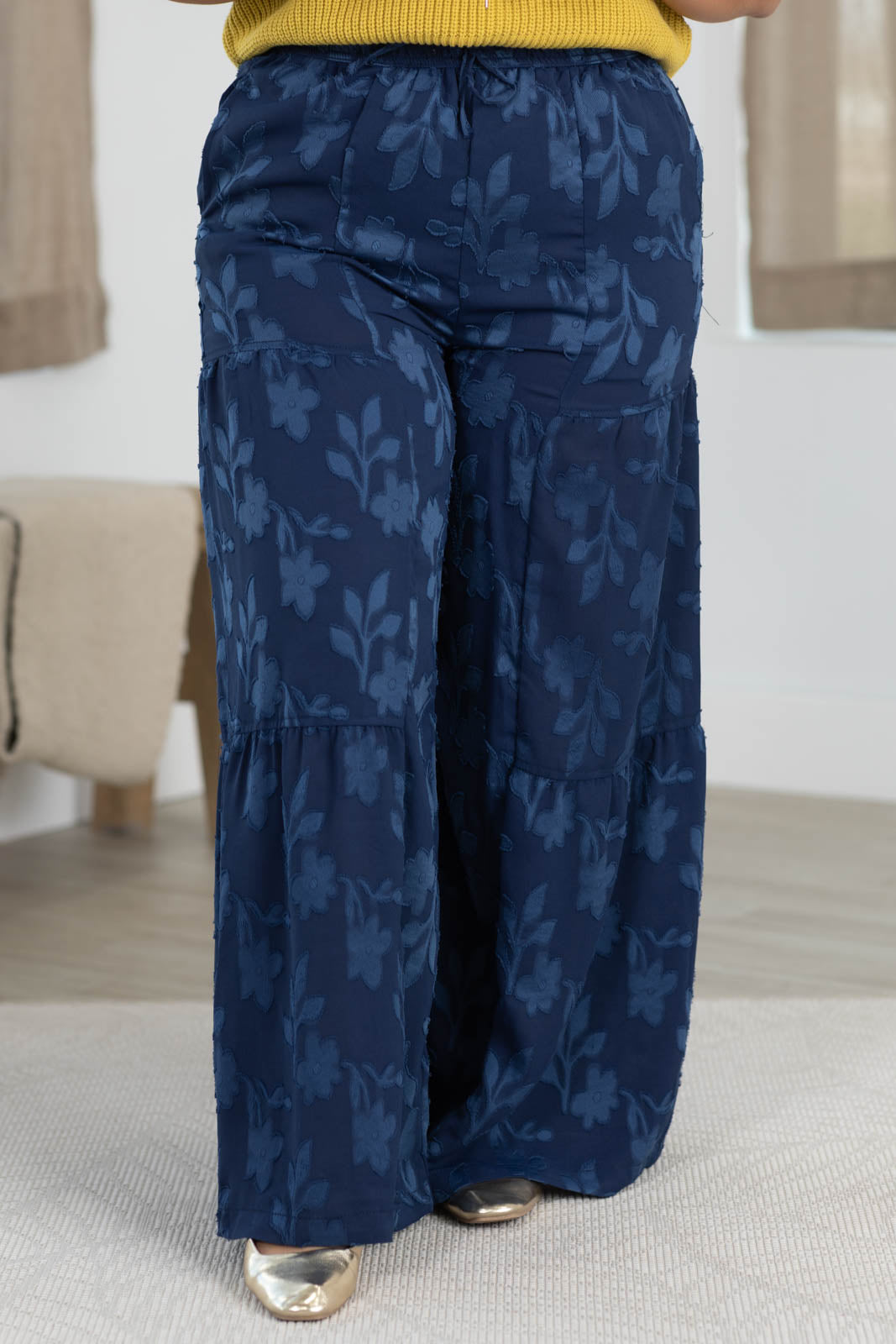 Tiered Chambray Wide Leg Pants