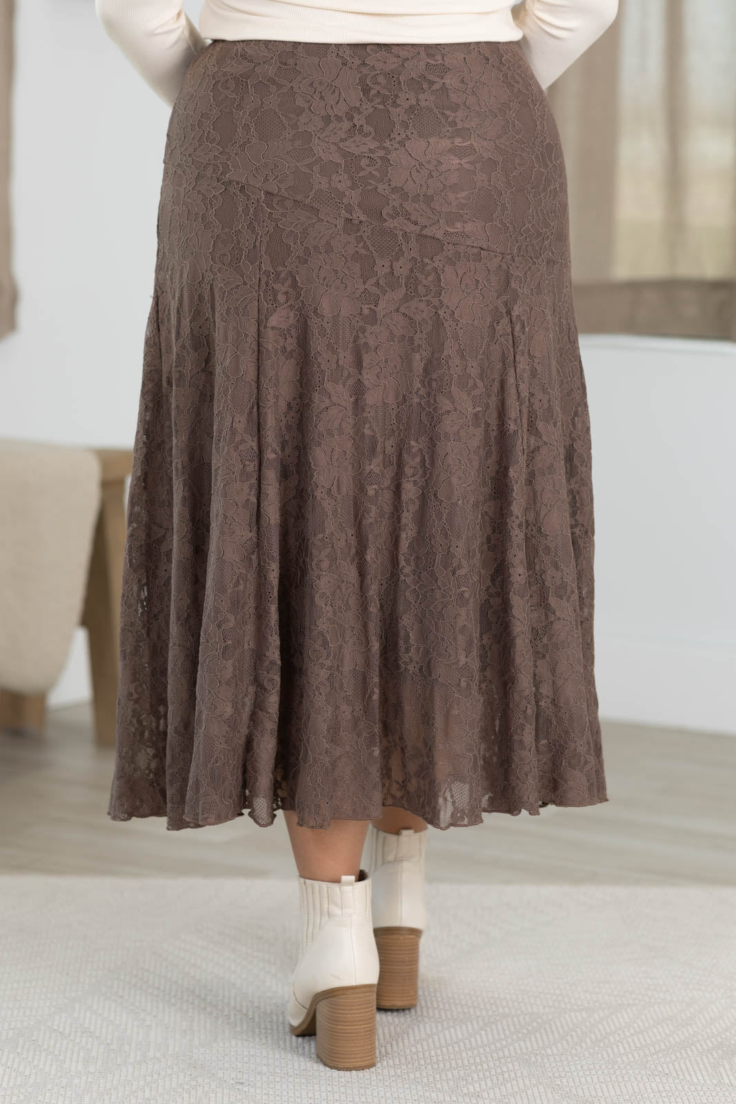 Mocha Lace Midi Elastic Skirt