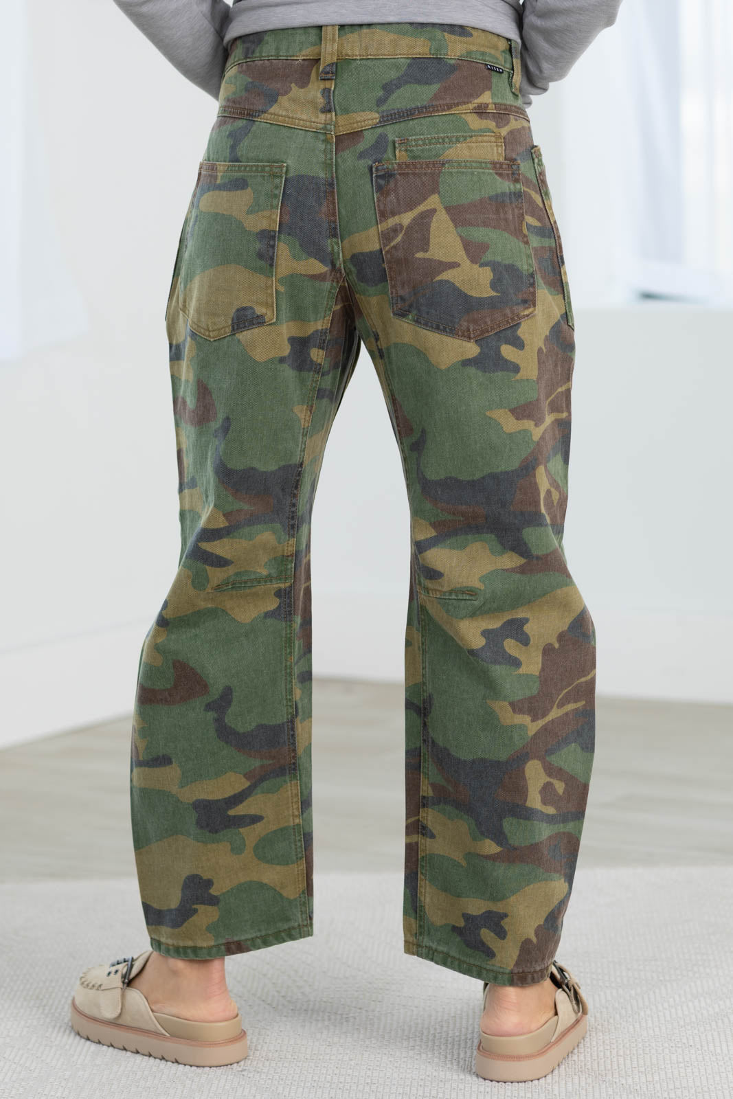 Risen Camo Crop Barrel Pants With Tie Belt