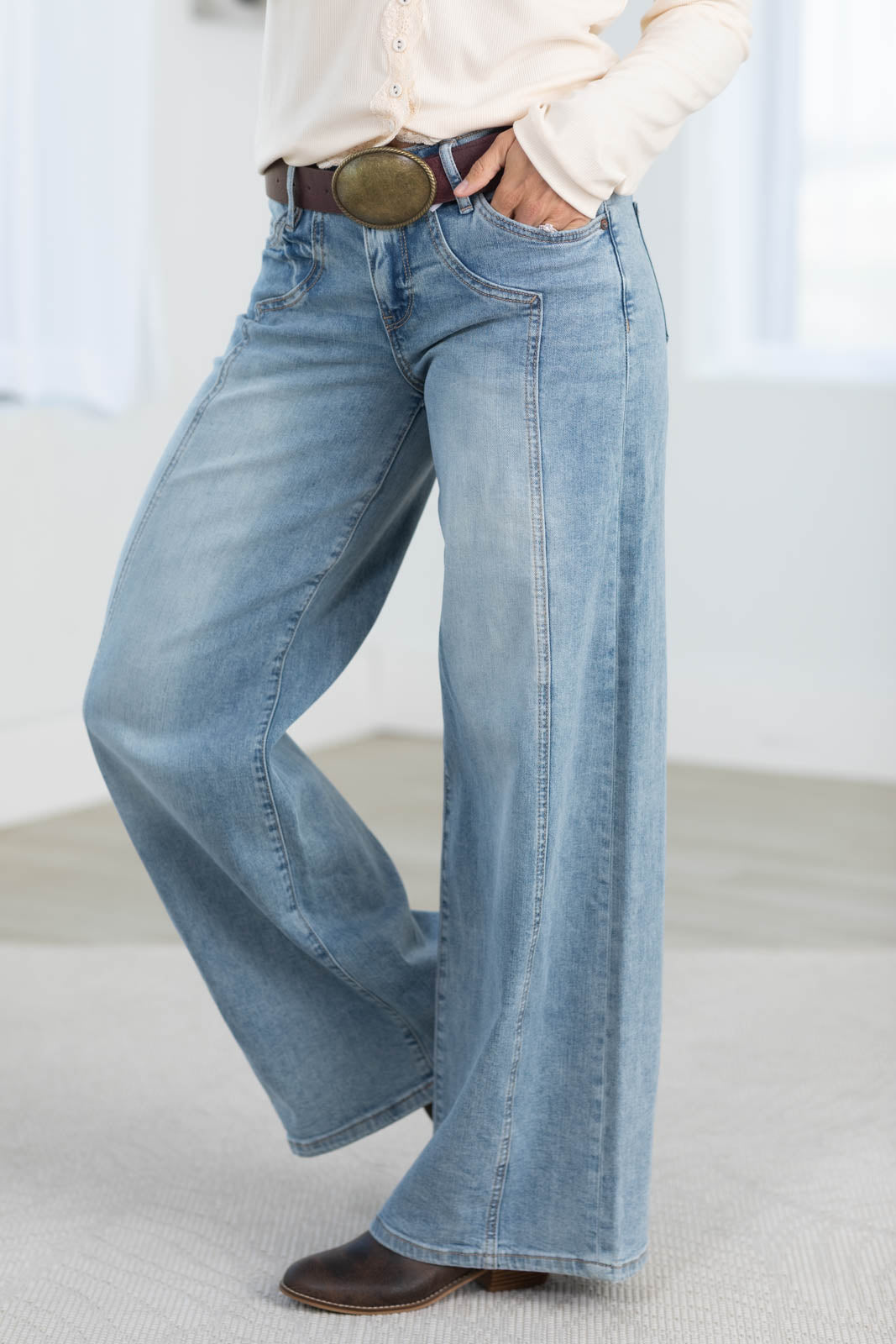 Mica Mid Rise Wide Side Panel Jean