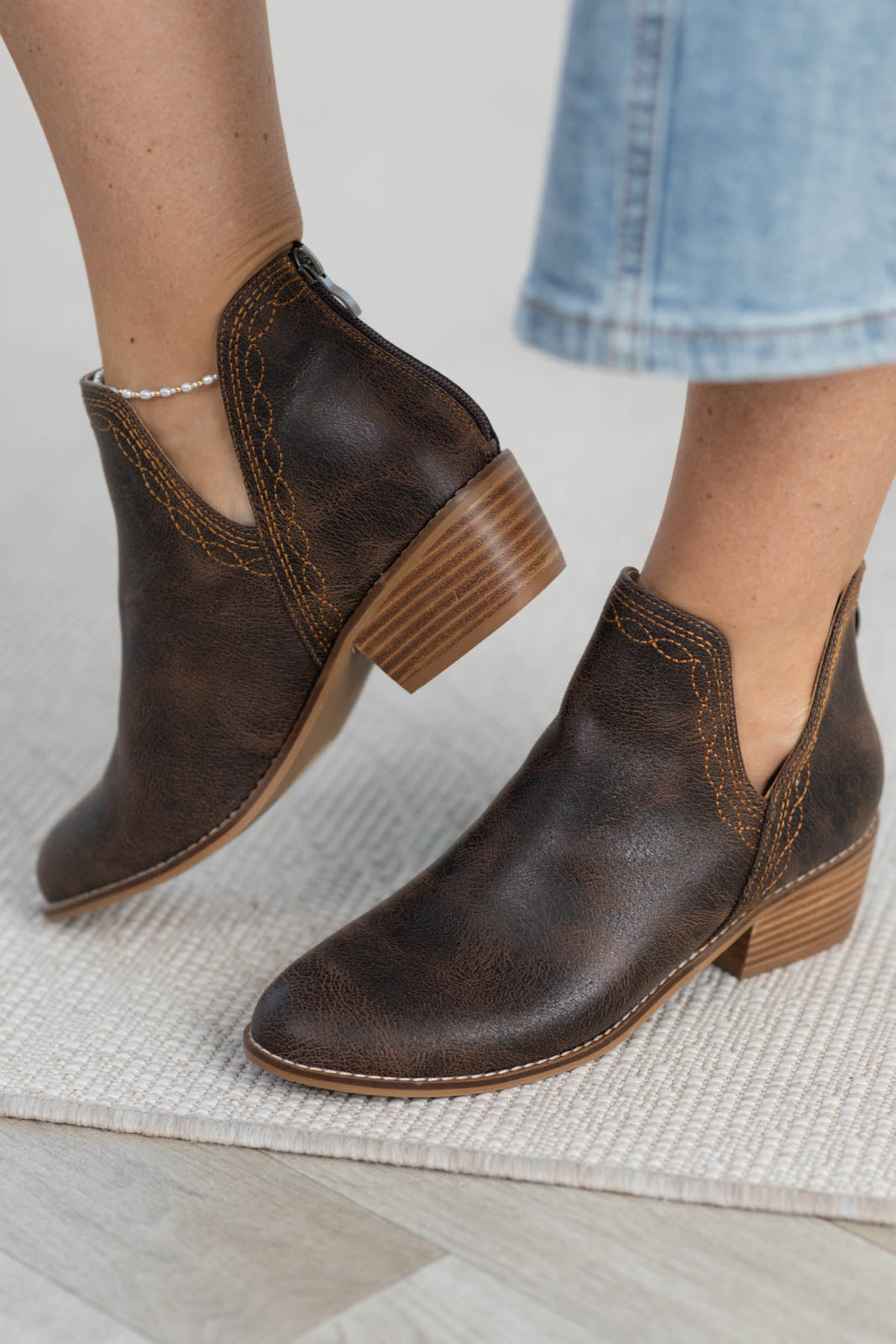 Corkys Espresso Faux Leather Stitch Detail Bootie