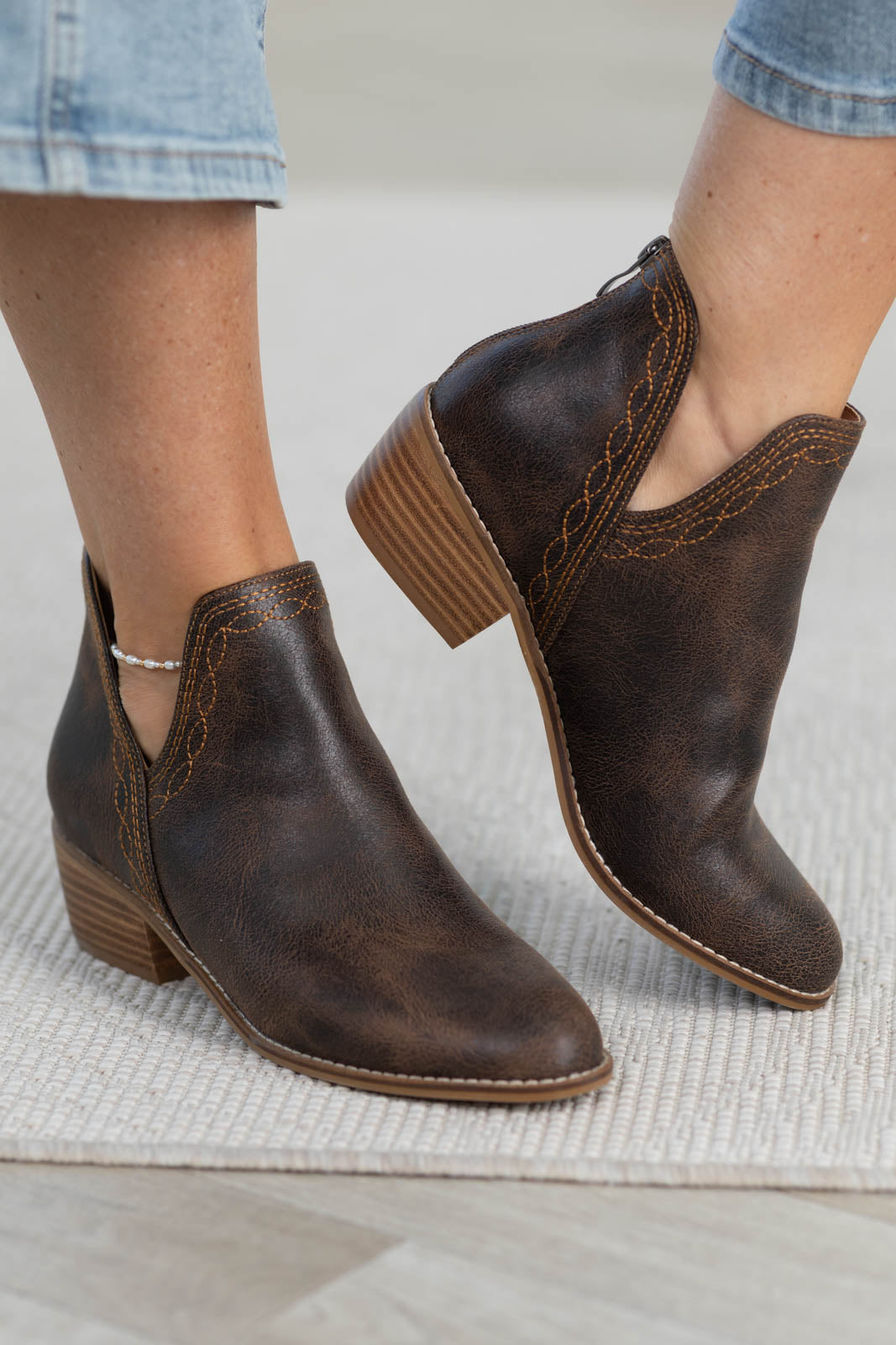 Corkys Espresso Faux Leather Stitch Detail Bootie