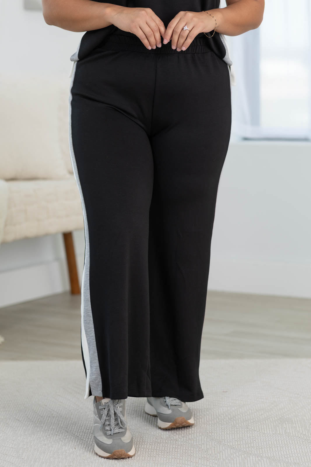 Off Duty Wide Leg Scuba Pants With Track Stripe by Filly Flair