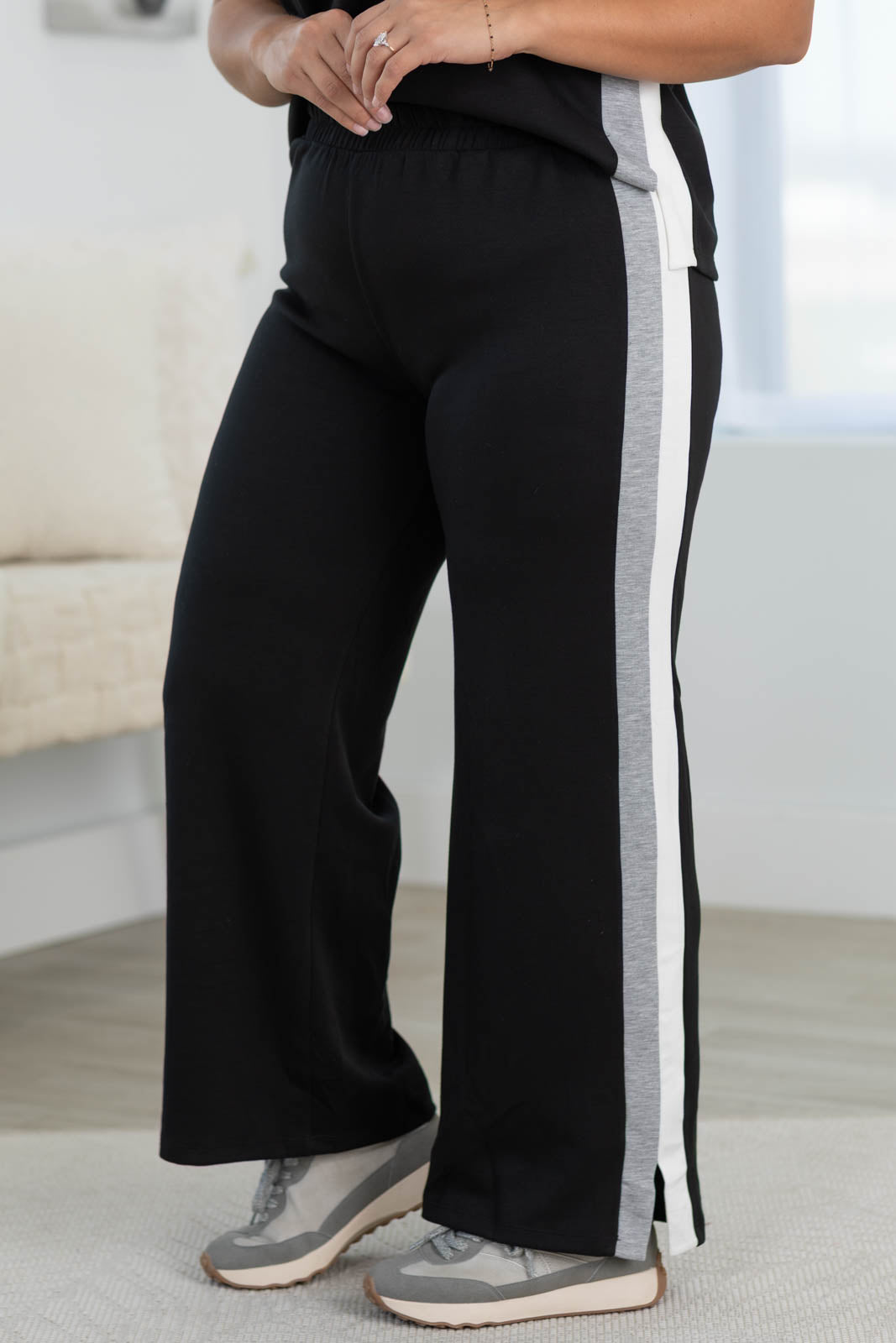 Off Duty Wide Leg Scuba Pants With Track Stripe by Filly Flair