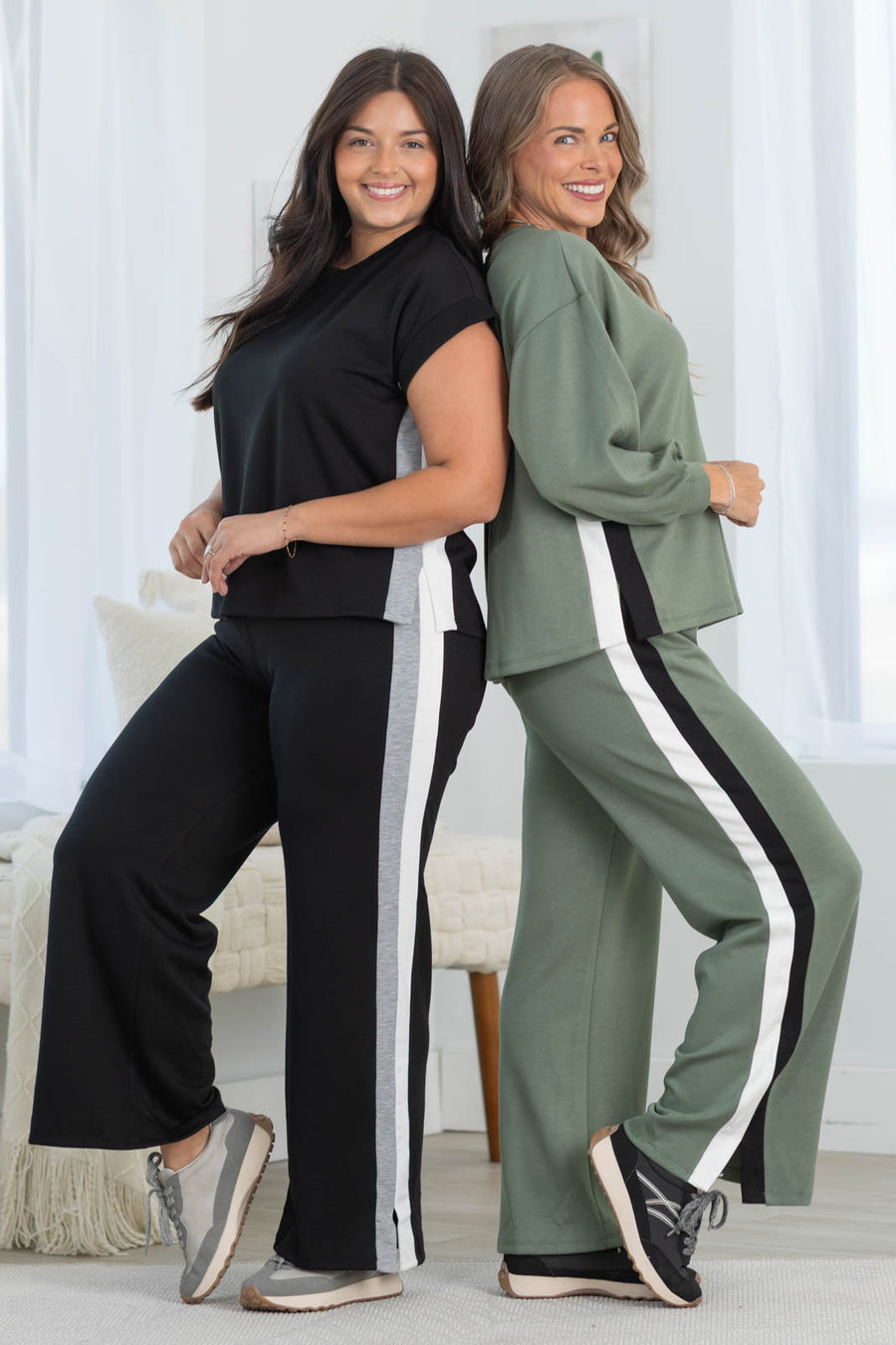 Off Duty Wide Leg Scuba Pants With Track Stripe by Filly Flair