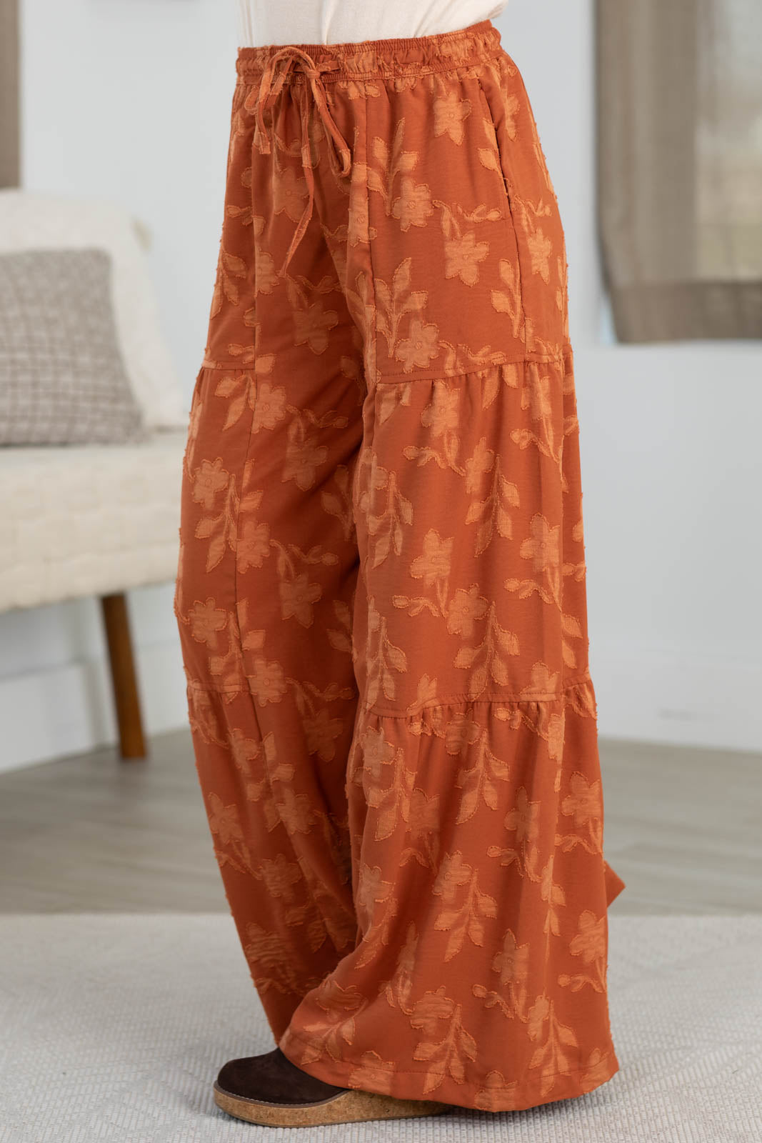 Tiered Chambray Wide Leg Pants