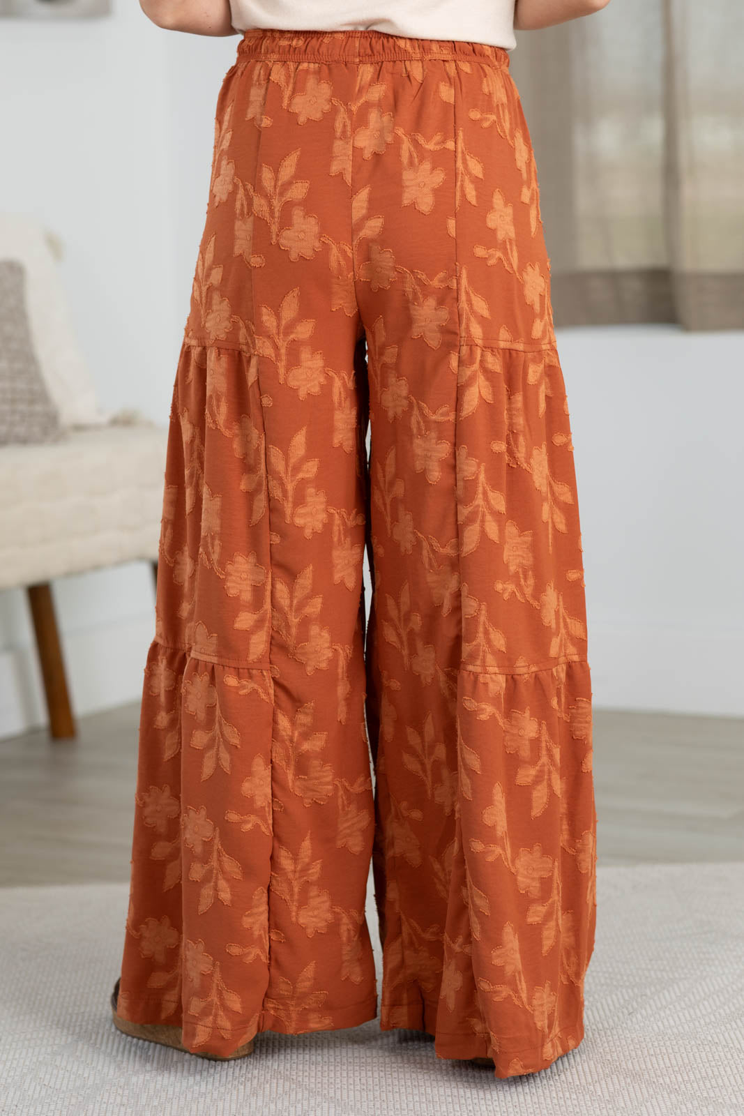 Tiered Chambray Wide Leg Pants