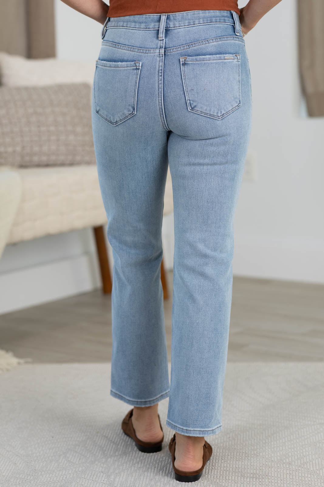 Risen Light Wash Tummy Control Mid Rise Ankle Straight Jean