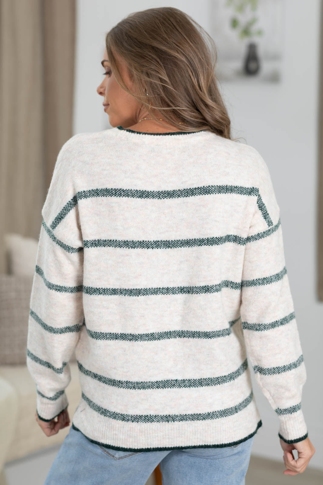 Staccato Oatmeal Textured Stripe Pullover Sweater
