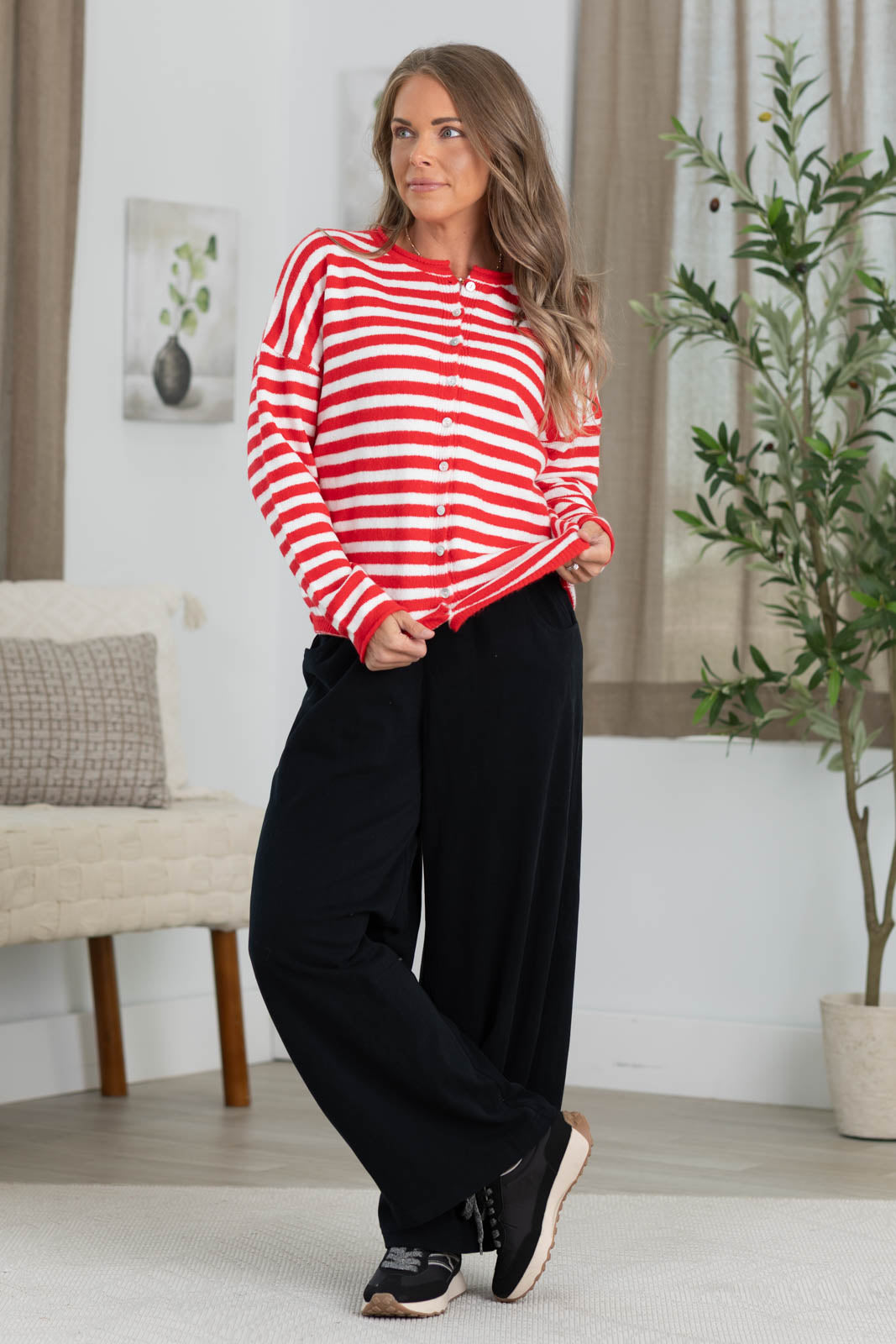 Staccato Striped Button Down Sweater Cardigan