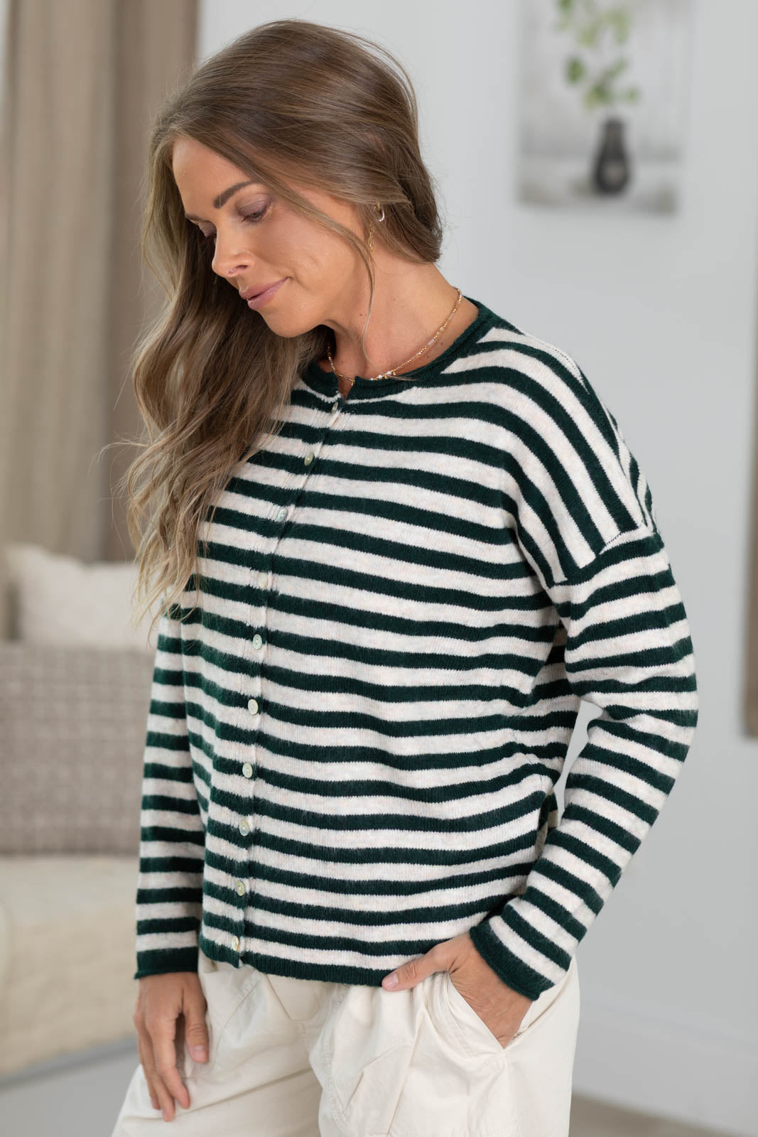 Staccato Striped Button Down Sweater Cardigan
