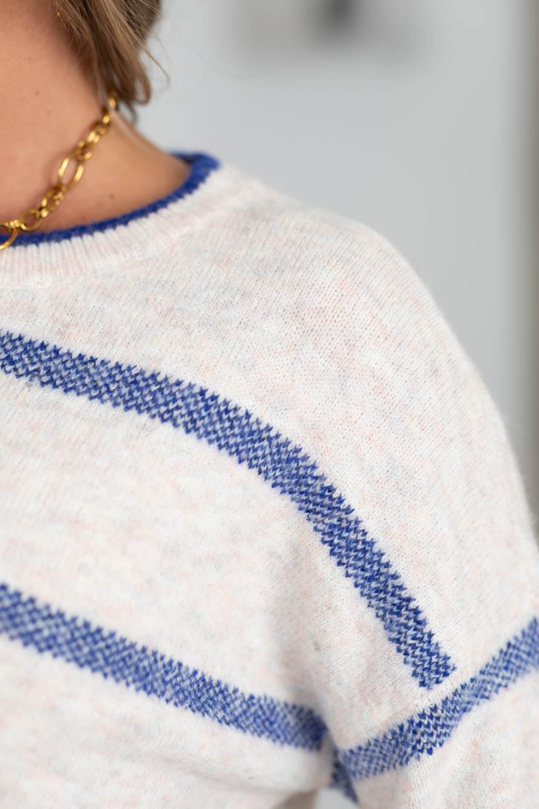 Staccato Oatmeal Textured Stripe Pullover Sweater
