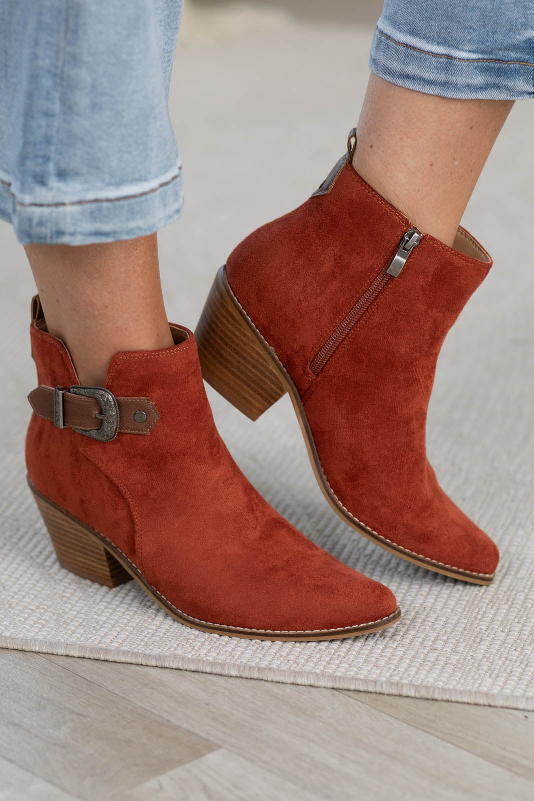 Corkys Suede Rust Pointed Buckle Bootie