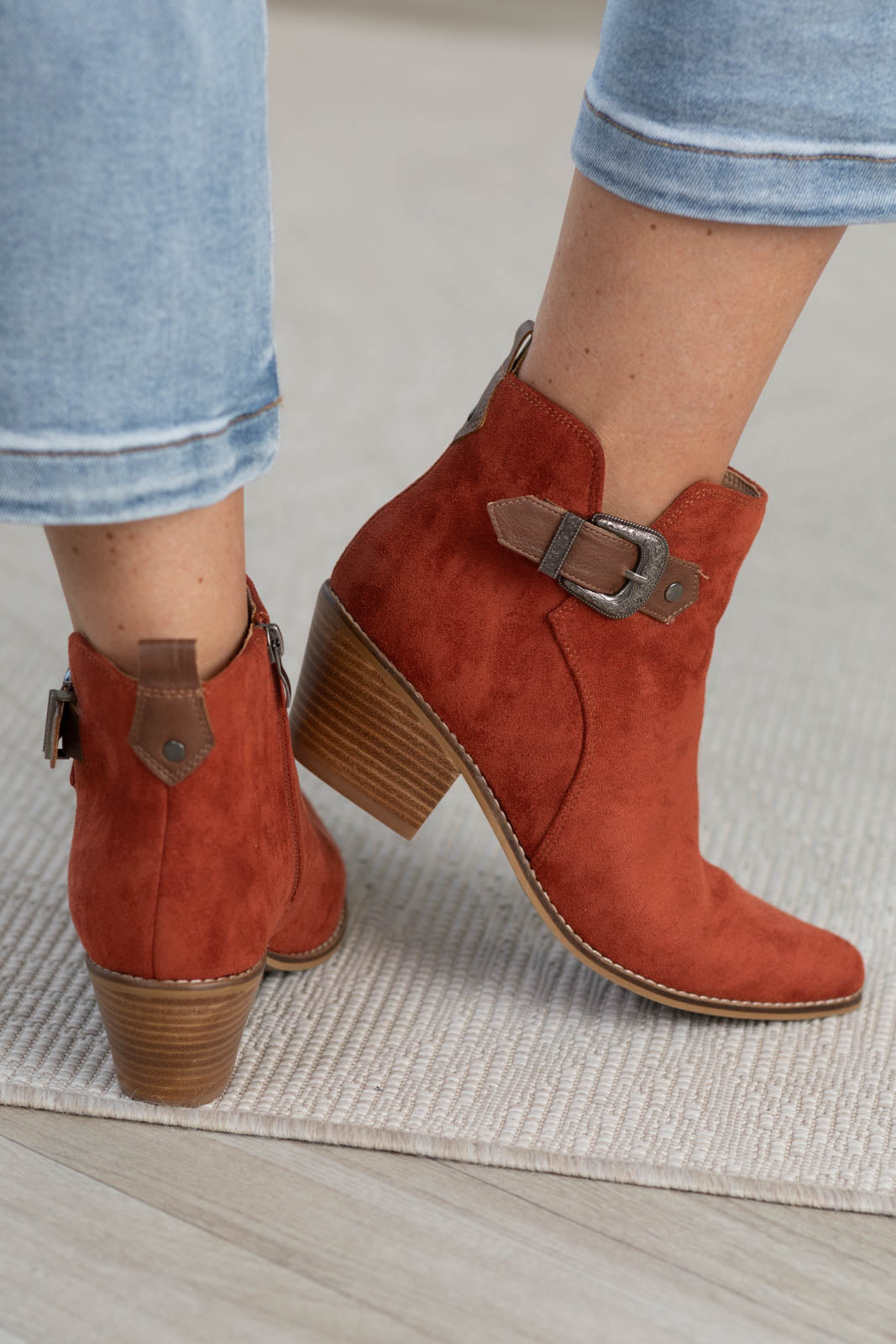 Corkys Suede Rust Pointed Buckle Bootie