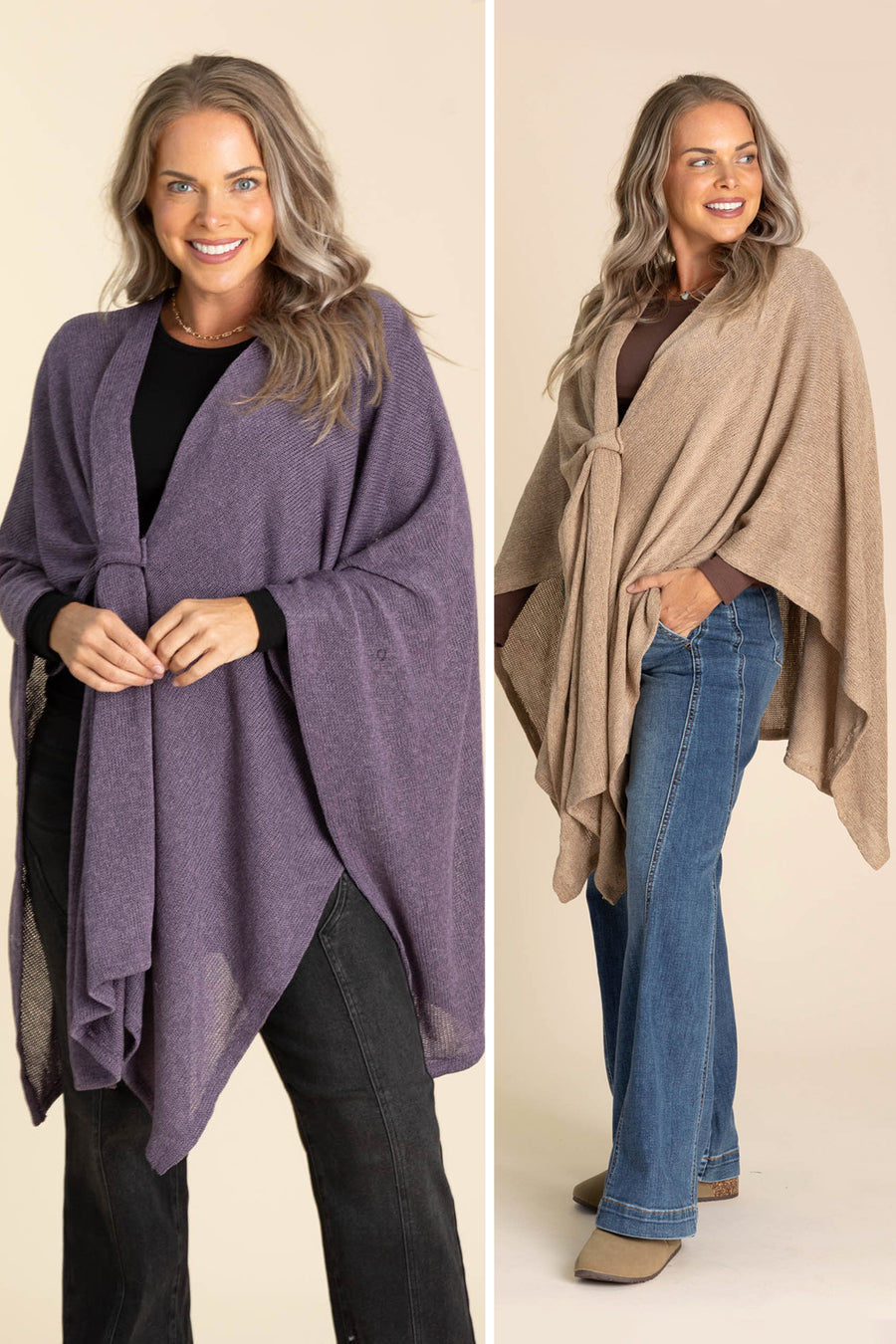 Oversized Knit Top With Front Loop Kimono