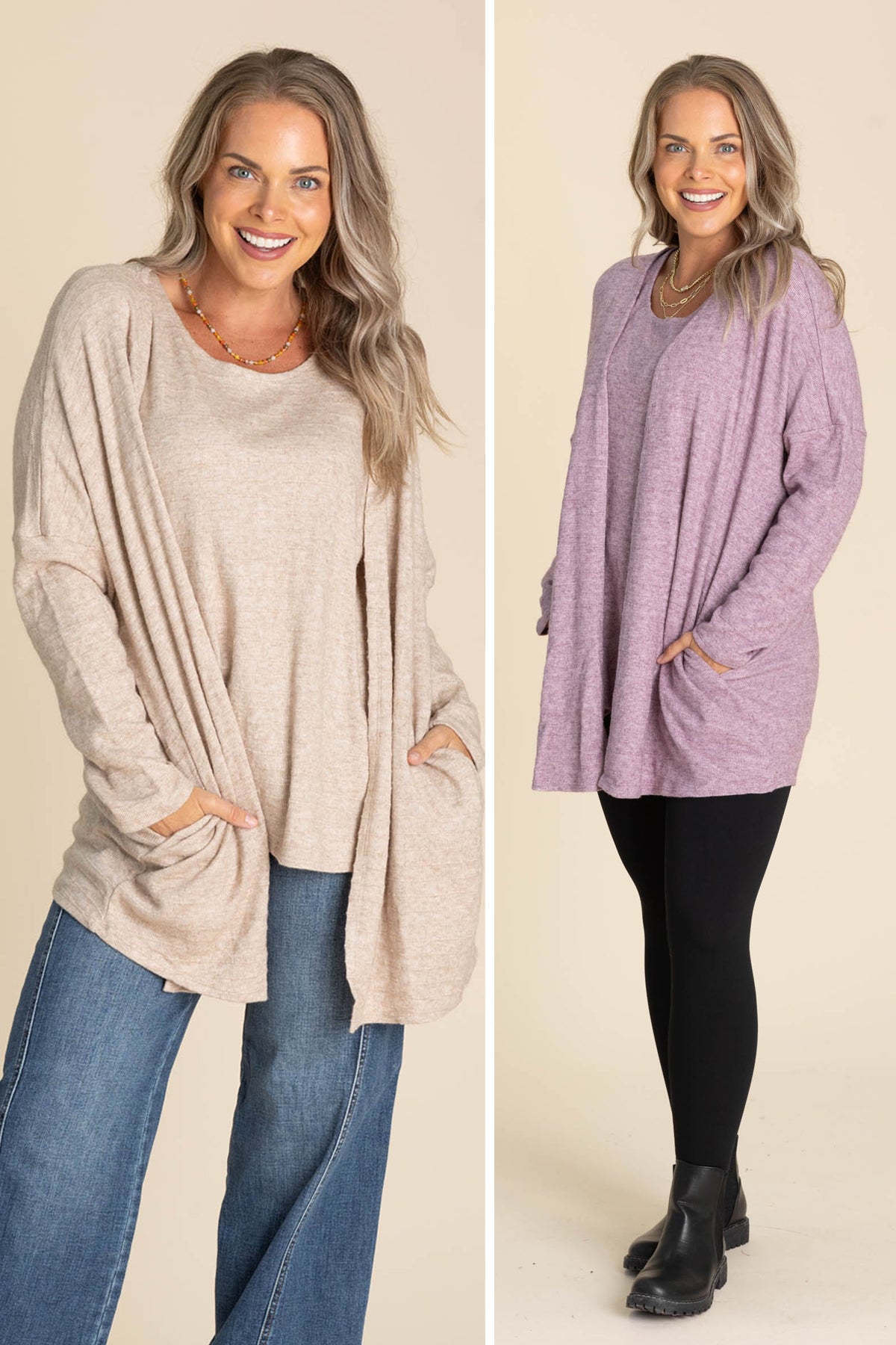 Soft Knit Line Texture Tank And Cardigan Set