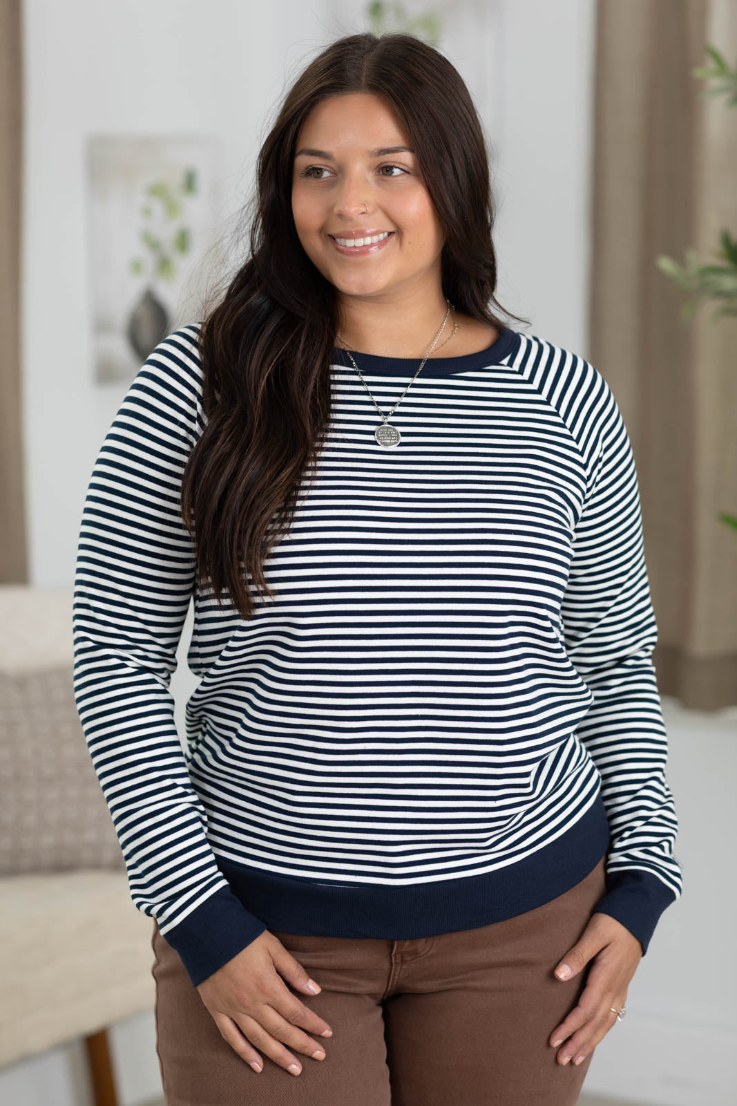 Staccato White Stripe Raglan Knit Top