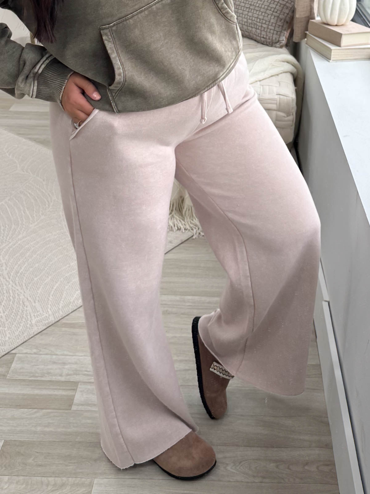 Acid Wash Fleece Sweatpants With Pockets