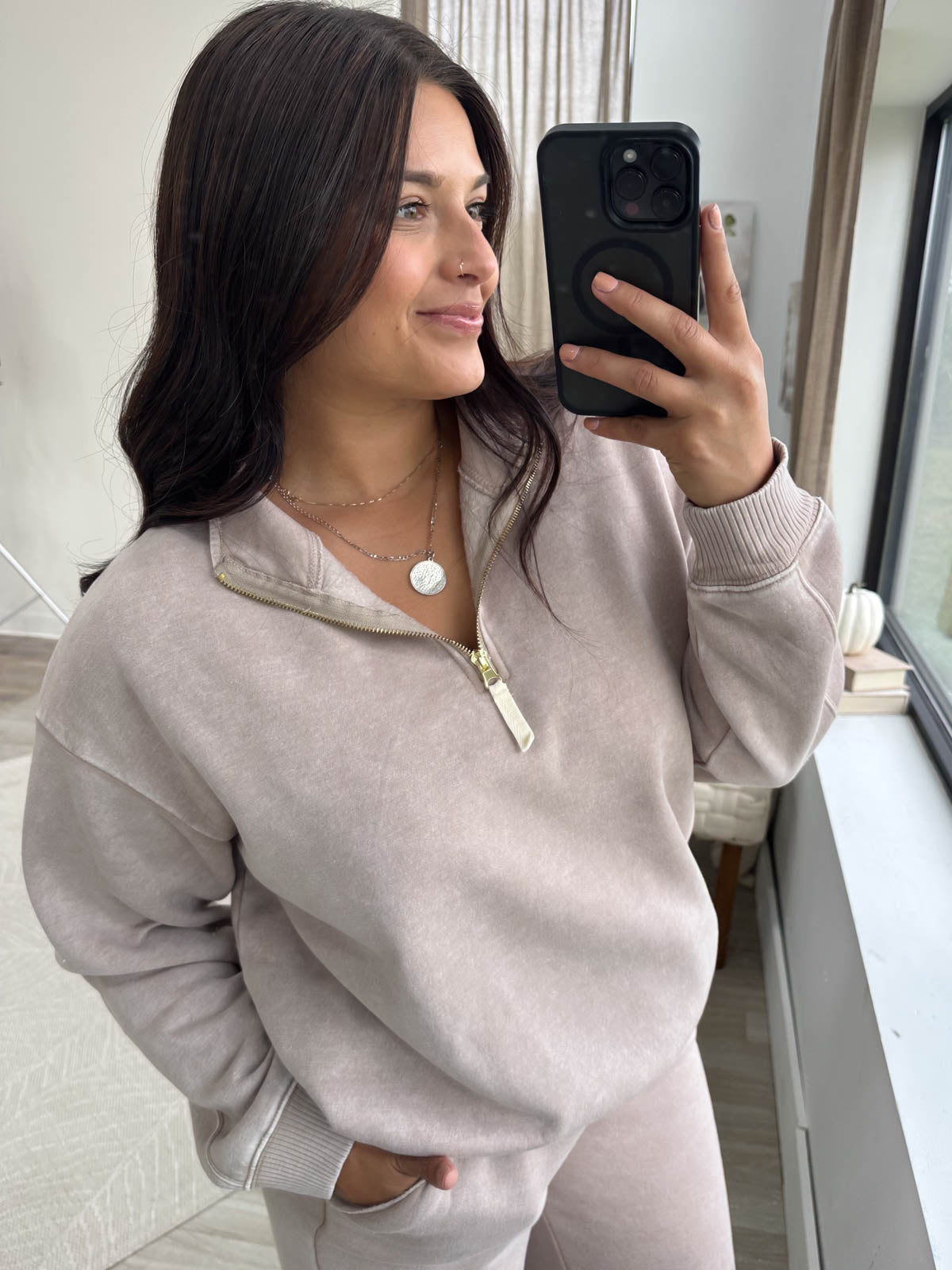 Acid Wash Fleece Half Zip Sweatshirt