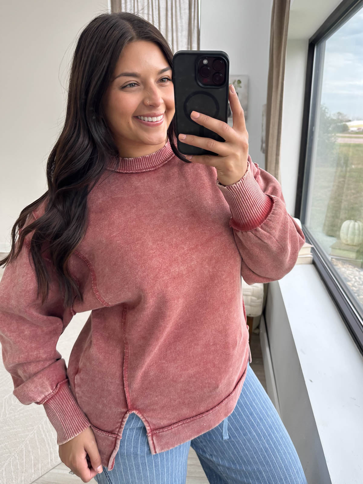 Acid Wash Exposed Seam Fleece Sweatshirt