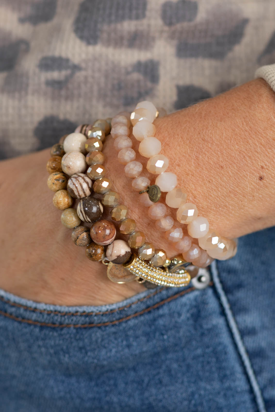 Natural Five Beaded Stretch Bracelets