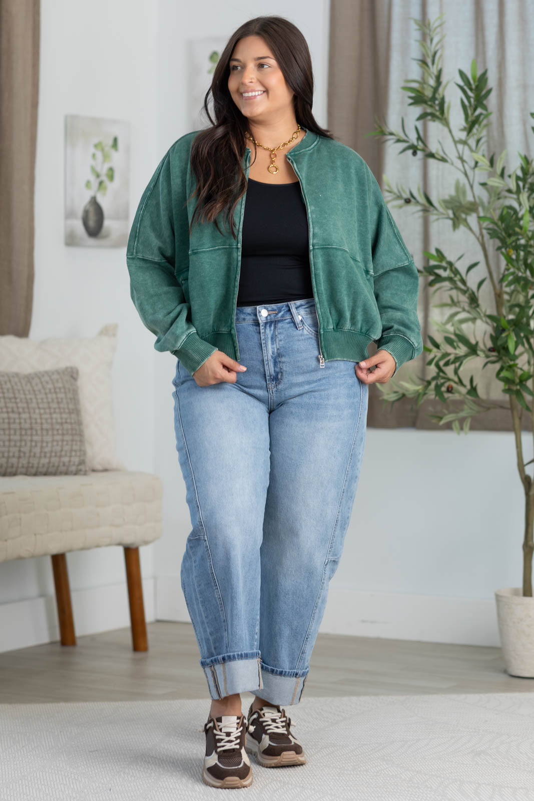 Acid Washed Fleece Bomber Jacket