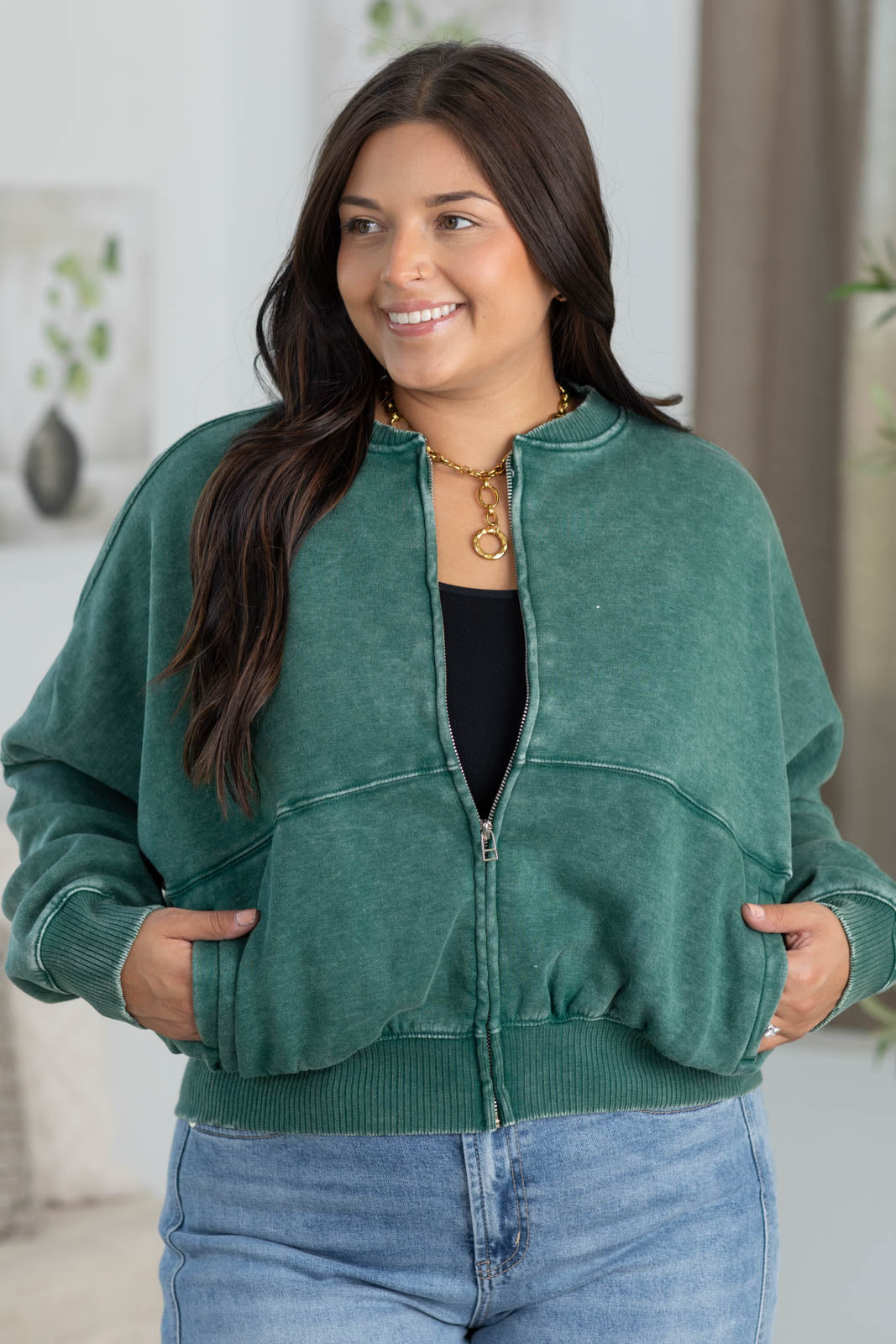 Acid Washed Fleece Bomber Jacket