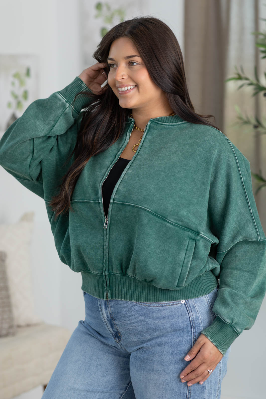 Acid Washed Fleece Bomber Jacket