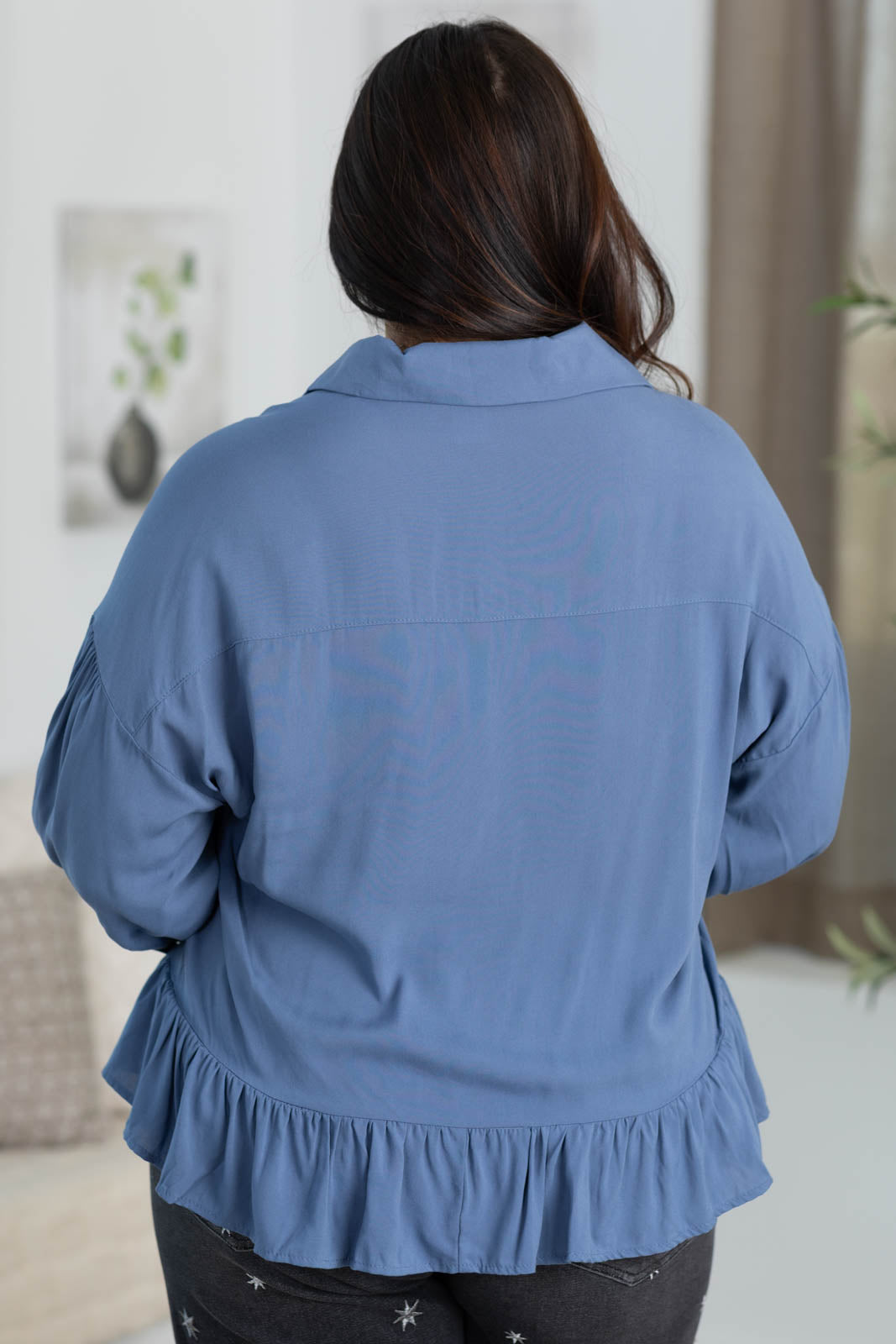 Slate Blue Drop Waist Button Up Top