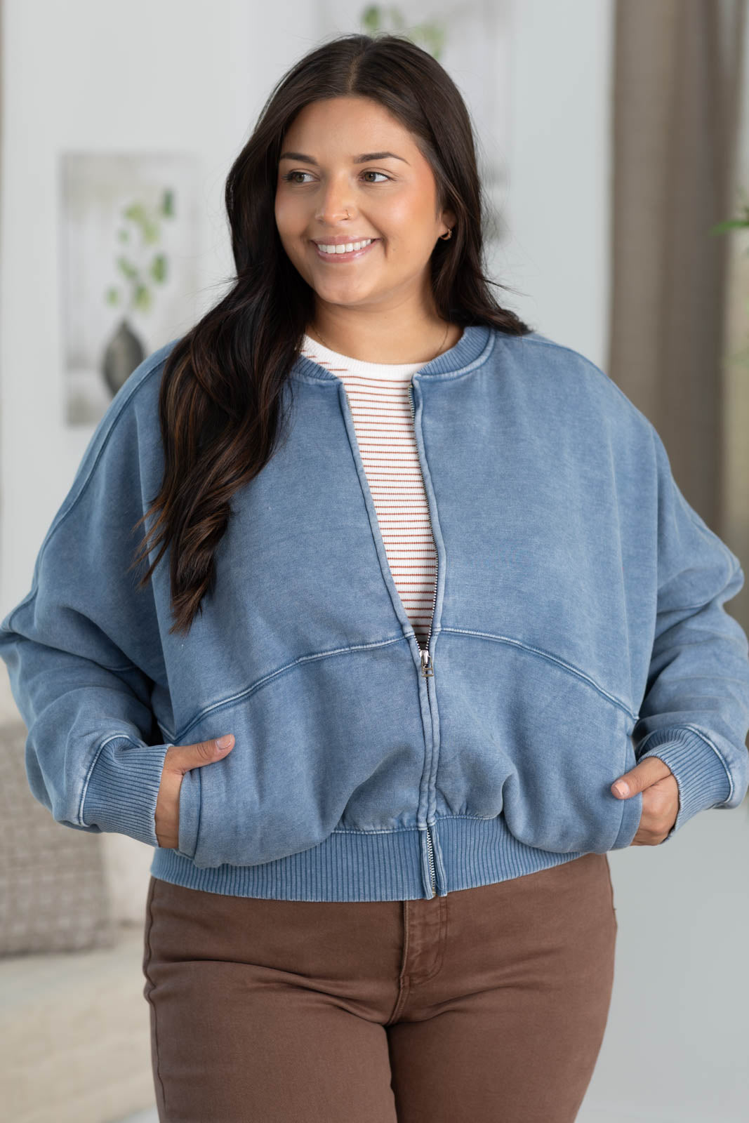 Acid Washed Fleece Bomber Jacket