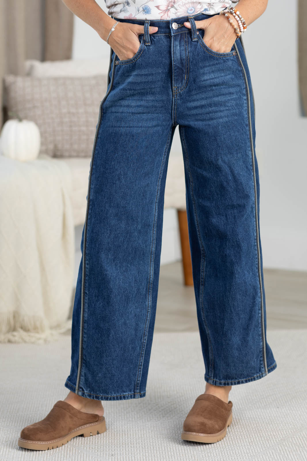 Saige Denim Dark Wash Low Curve Barrel Jeans