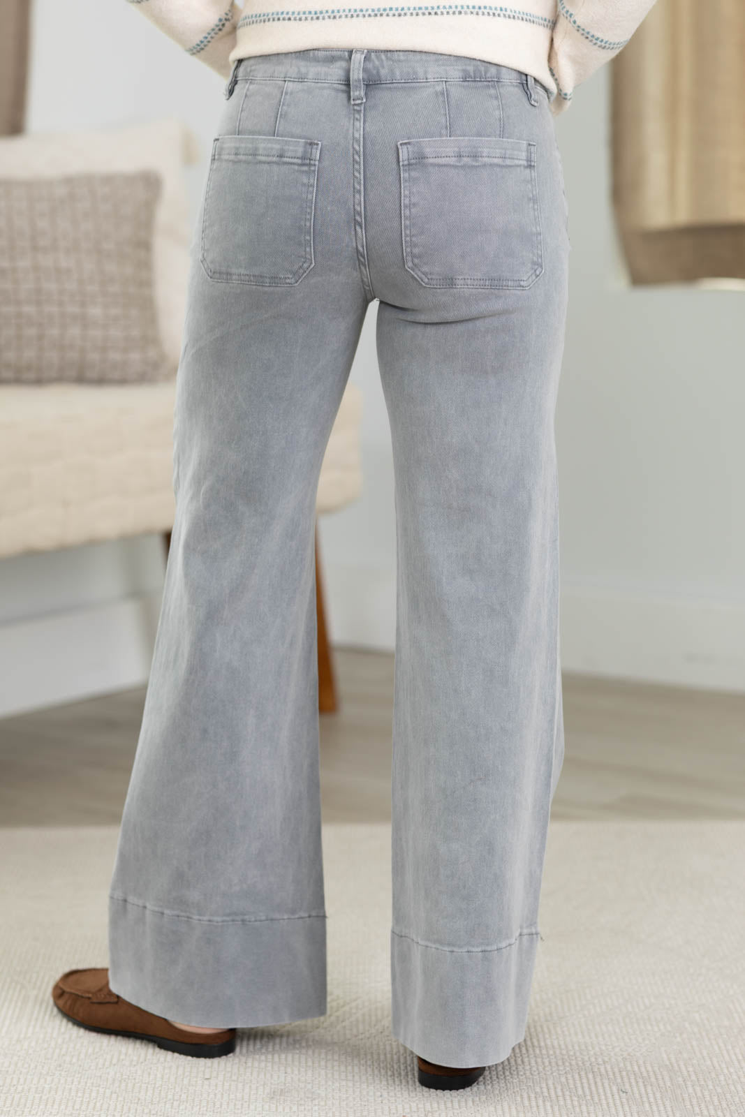 Mid Rise Wide Leg Color Denim Pants