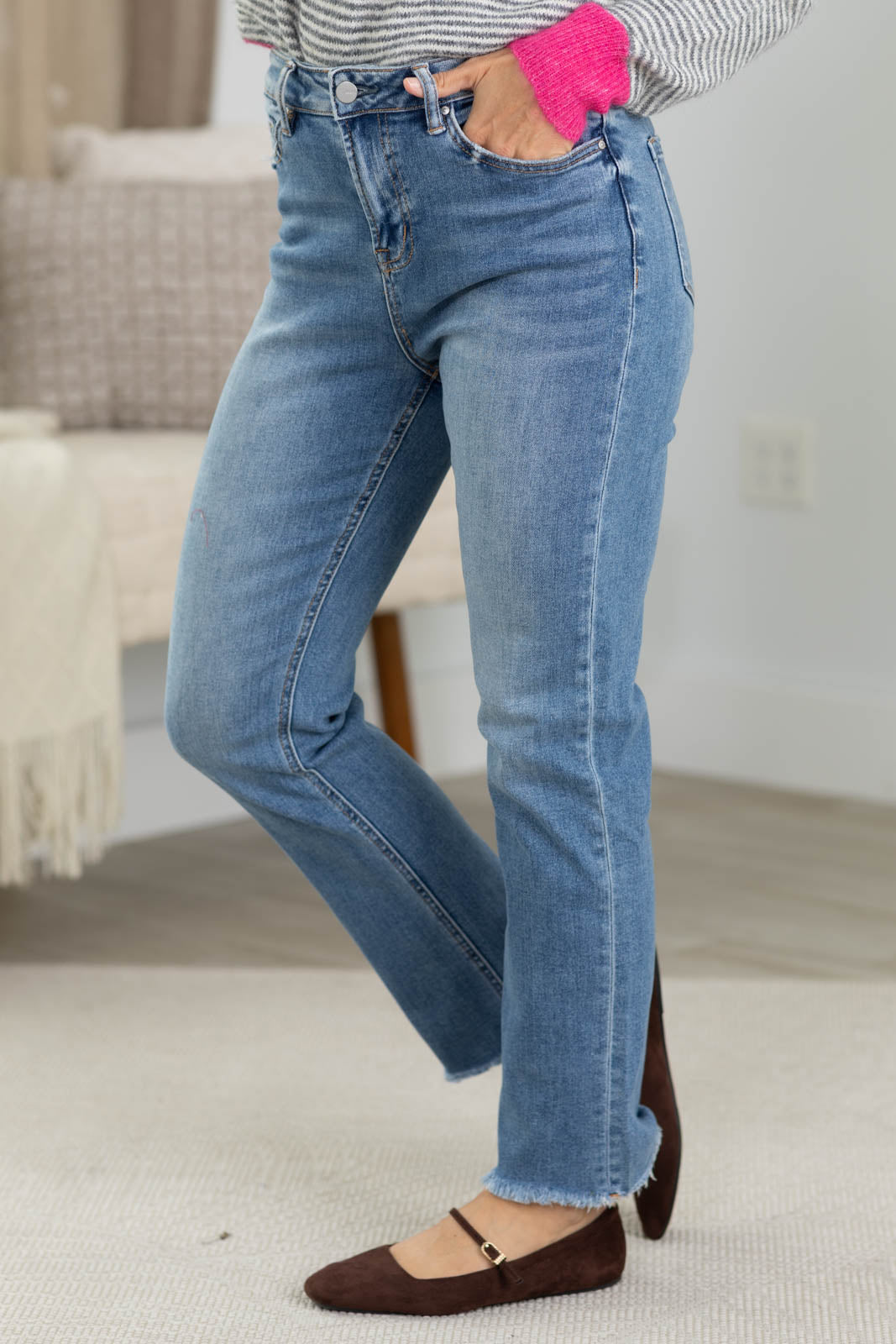 Mica Medium Wash High Rise Straight Leg Jeans