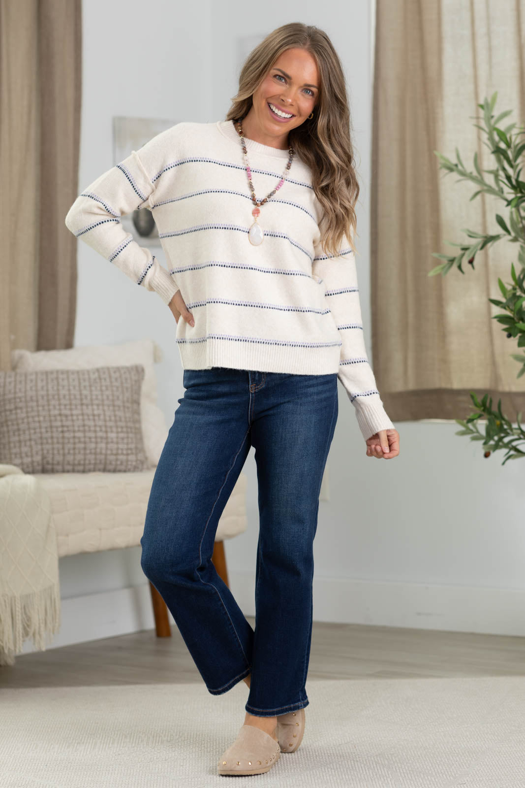 Staccato Textured Multi Striped Sweater