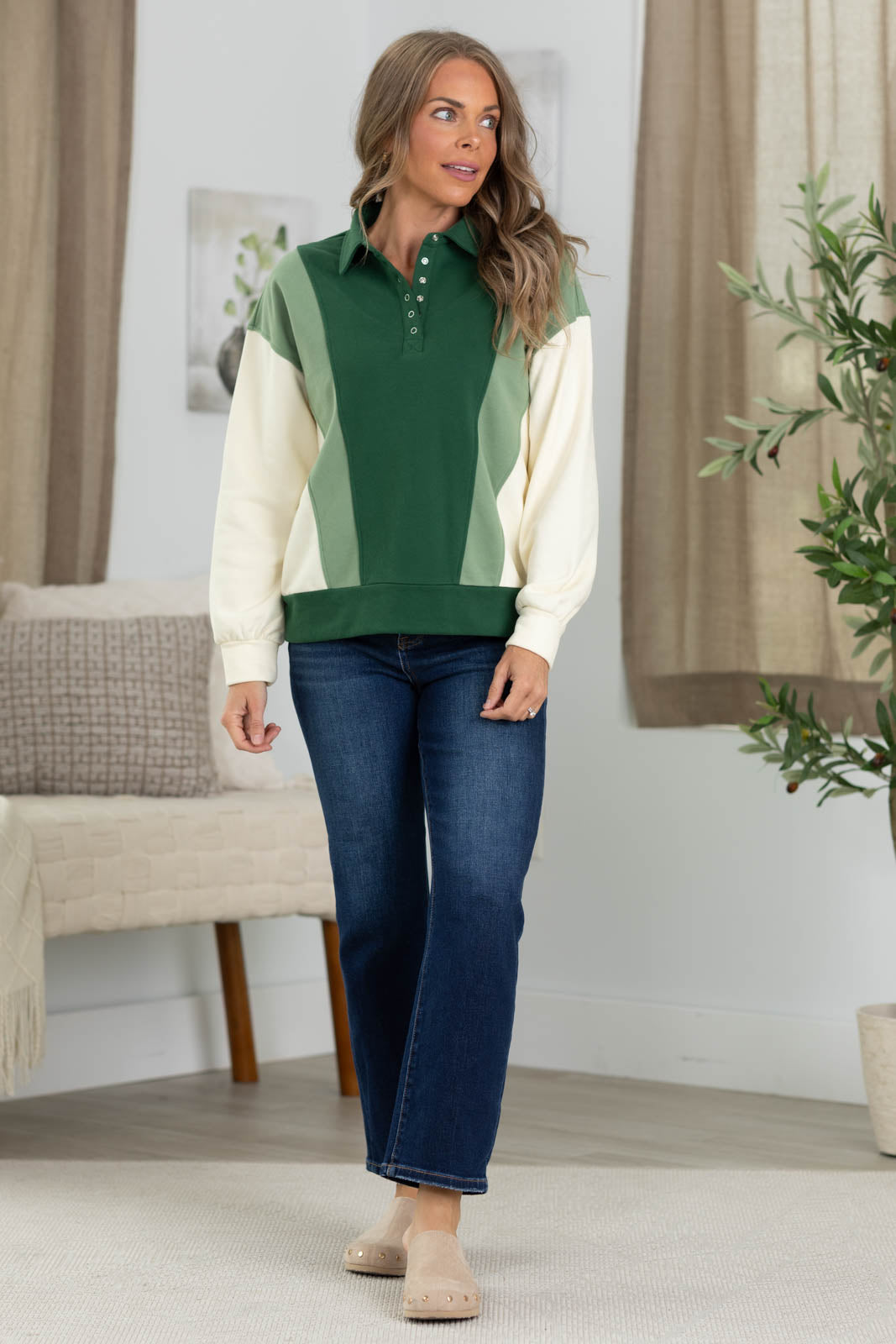 Staccato Snap Button Colorblock Sweatshirt