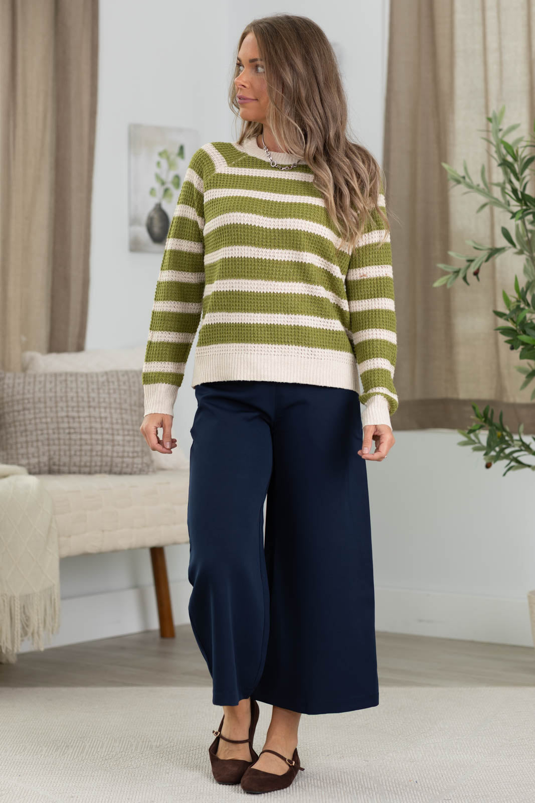 Staccato Waffle Texture Striped Sweaters